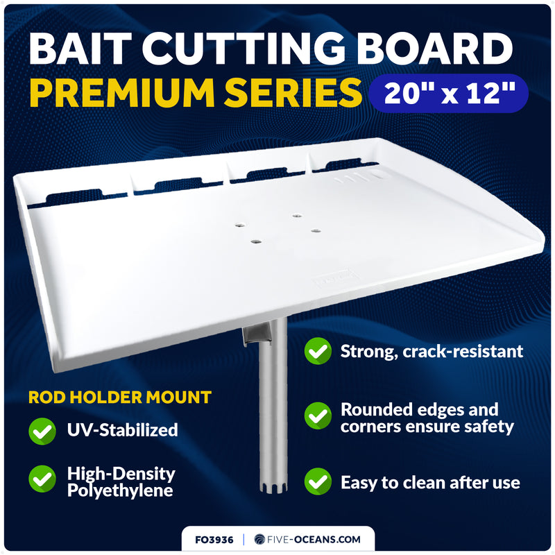 Fish Fillet Table / Cutting Board 20" x 12", Rod Holder Mount, White - FO3936 - Five Oceans
