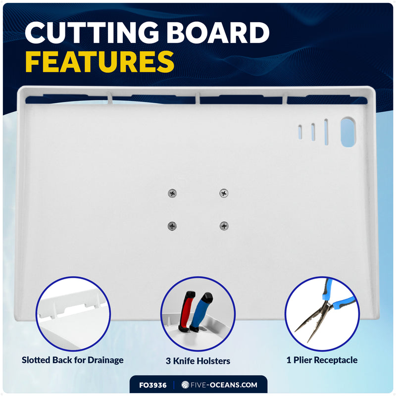 Fish Fillet Table / Cutting Board 20" x 12", Rod Holder Mount, White - FO3936 - Five Oceans