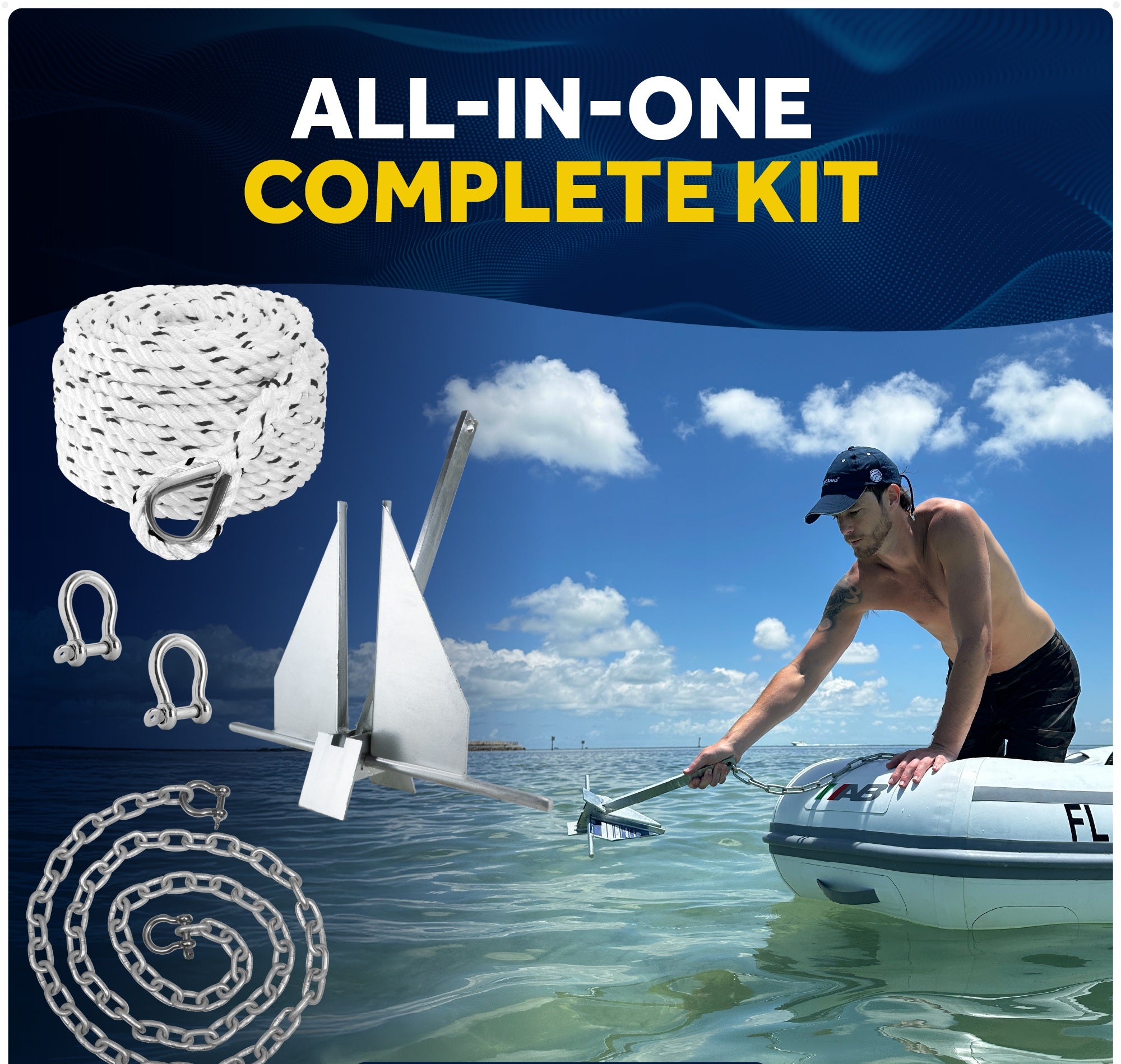 Fluke Anchor Kit - Marine-Grade Galvanized Steel - Five Oceans