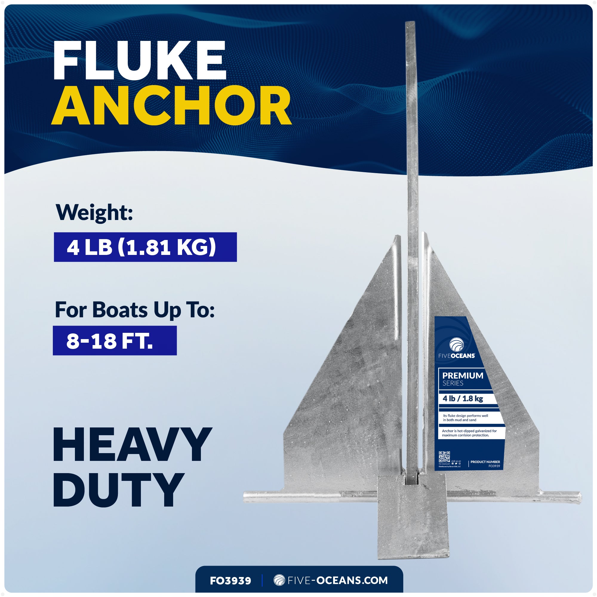 4 Lb. Fluke Anchor, Galvanized Steel - FO3939 - Five Oceans