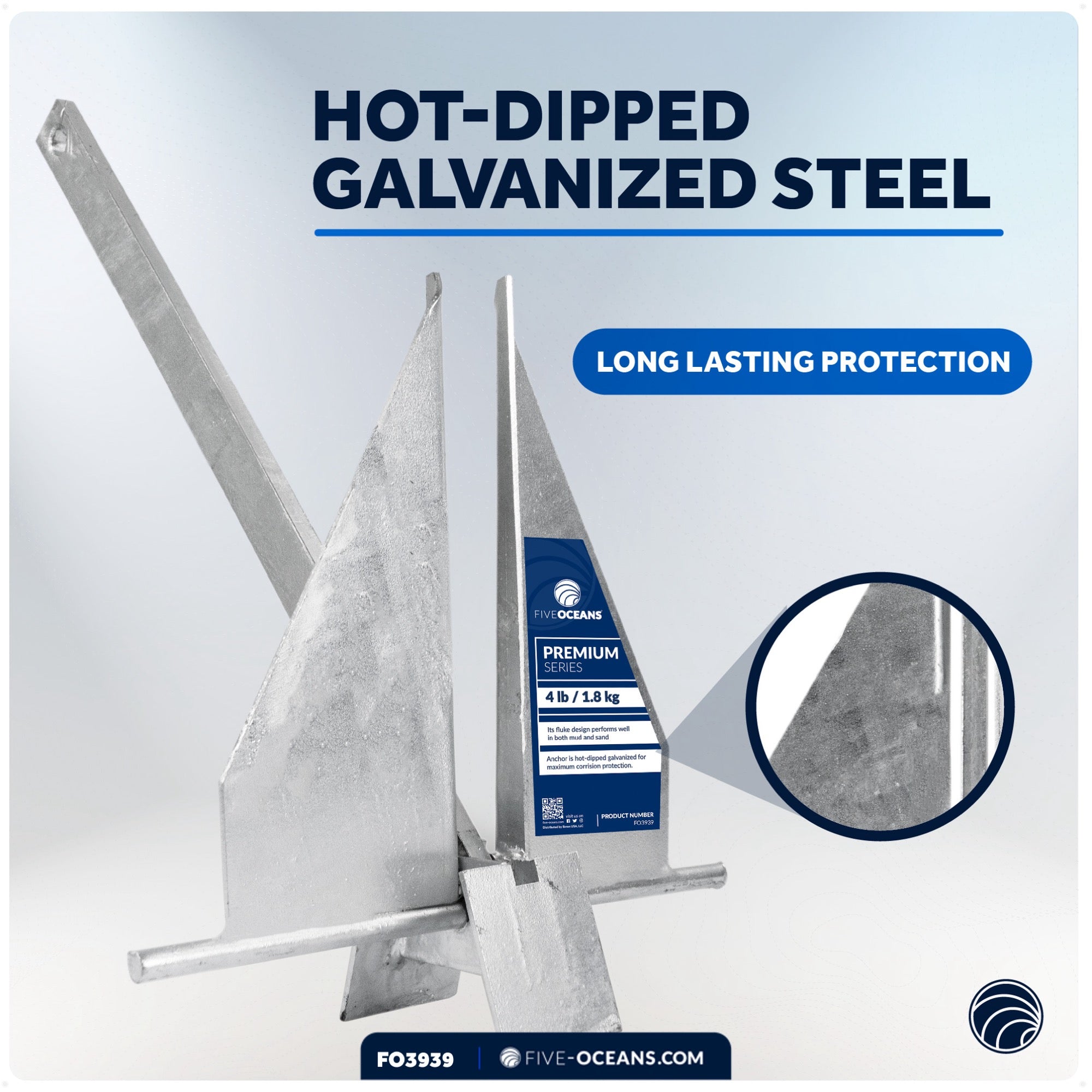 4 Lb Fluke Anchor, Hot Dipped Galvanized Steel - FO3939 - Five Oceans