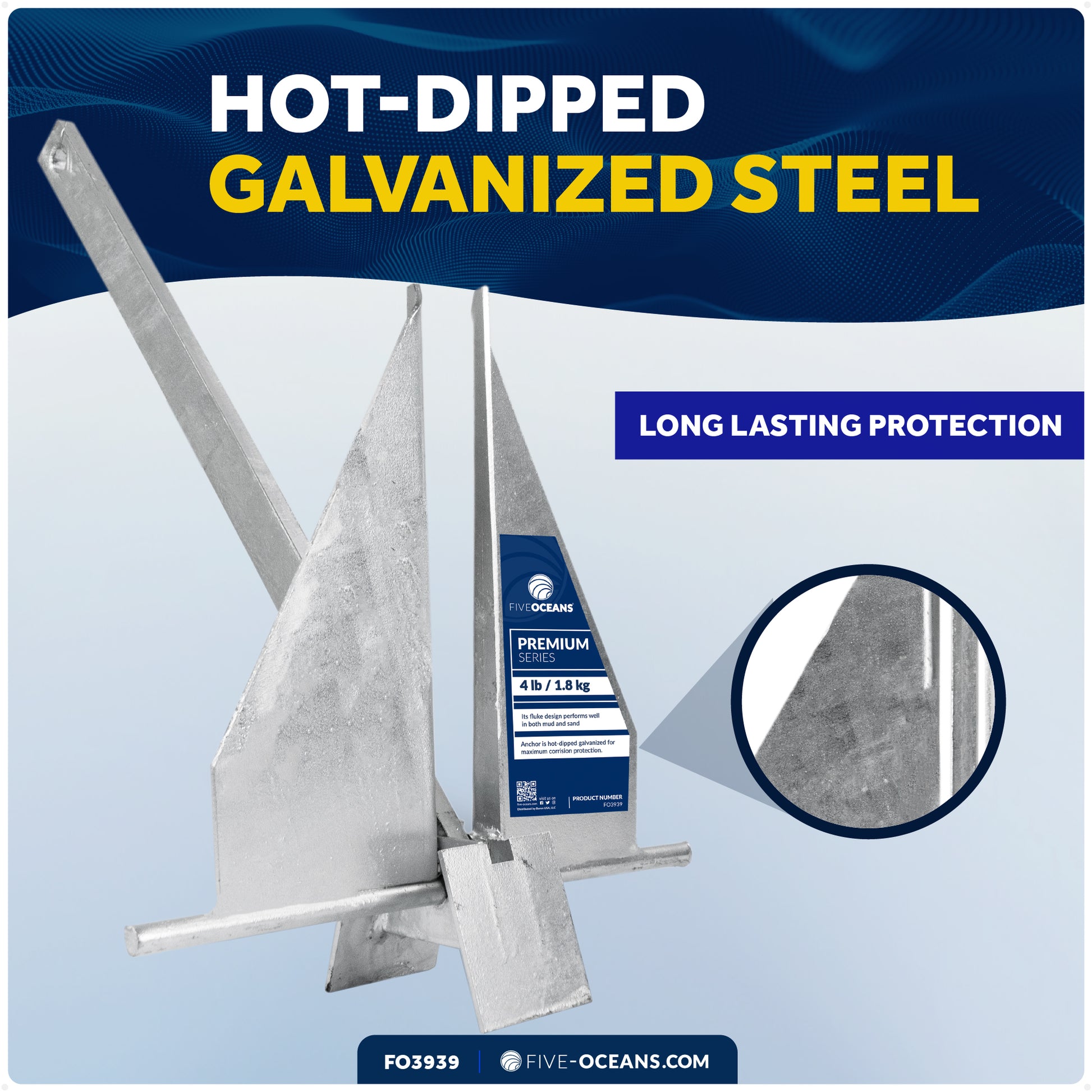 4 Lb Fluke Anchor, Hot Dipped Galvanized Steel - FO3939 - Five Oceans