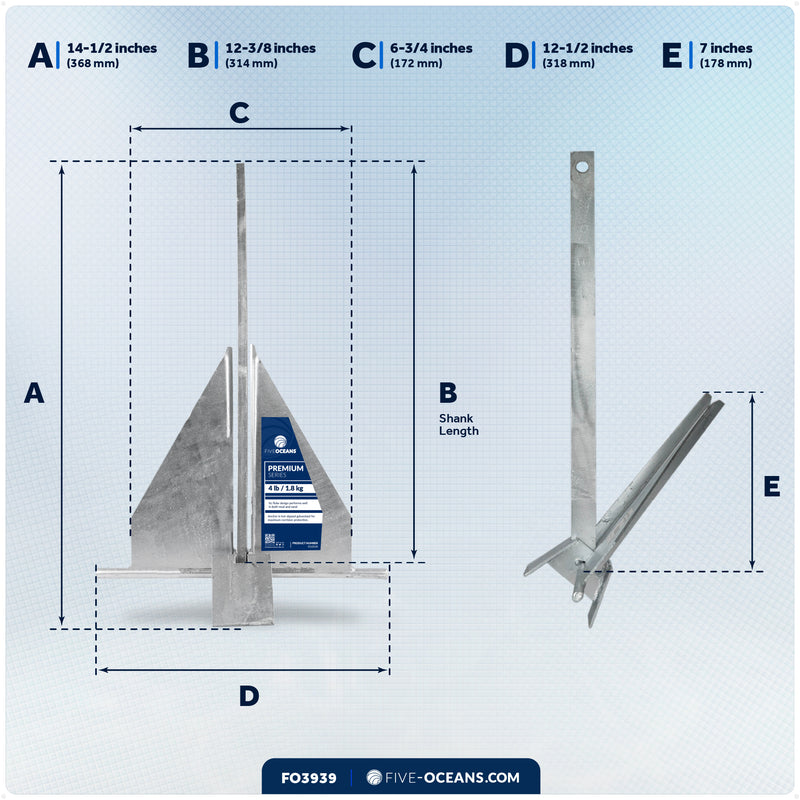 4 Lb. Fluke Anchor, Galvanized Steel - FO3939 - Five Oceans