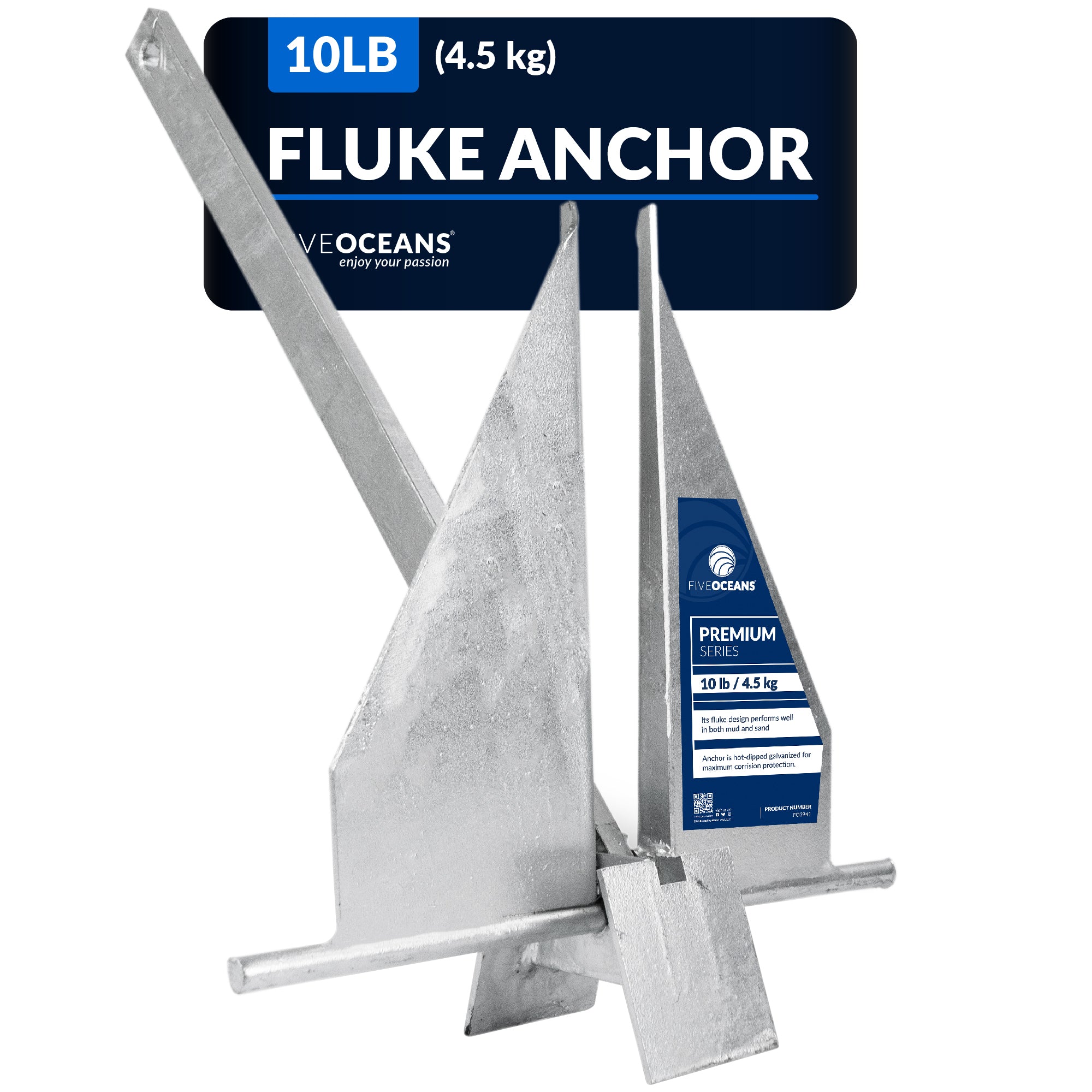 Fluke Anchor, 10 Lb Hot Dipped Galvanized Steel Boat Anchor - FO3941