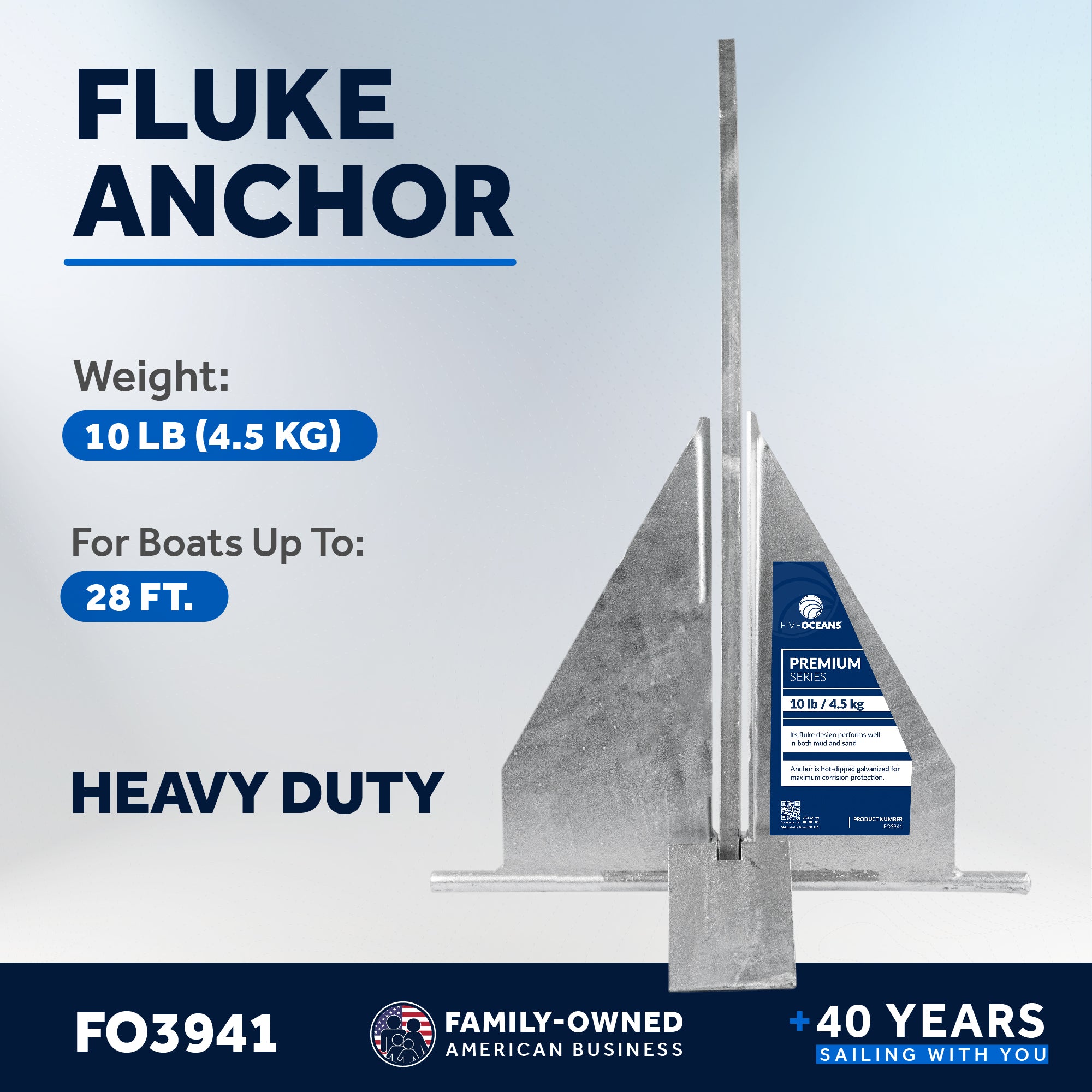 Fluke Anchor, 10 Lb Hot Dipped Galvanized Steel Boat Anchor - FO3941