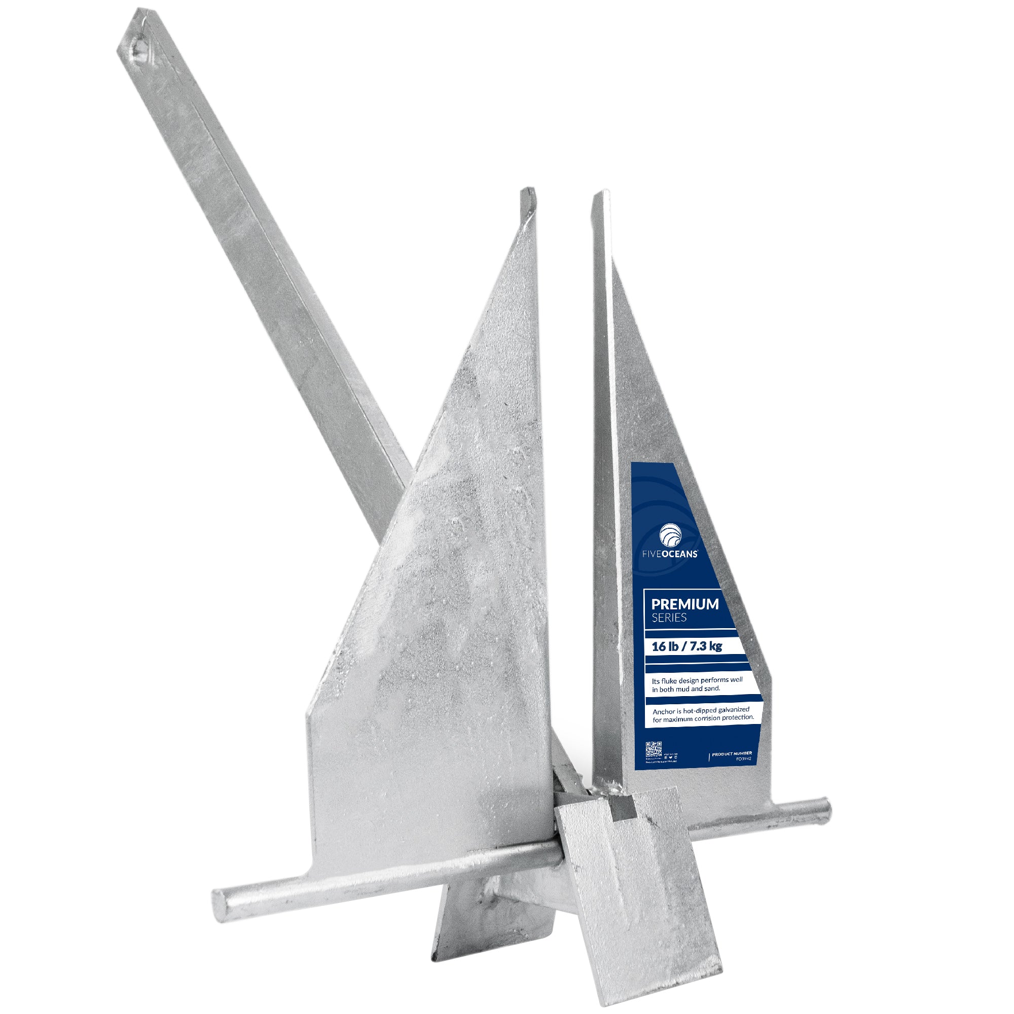 16 Lb. Fluke Anchor, Galvanized Steel - FO3942 - Five Oceans