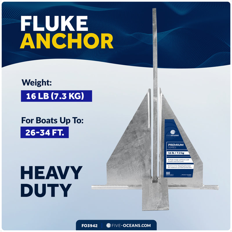 16 Lb. Fluke Anchor, Galvanized Steel - FO3942 - Five Oceans