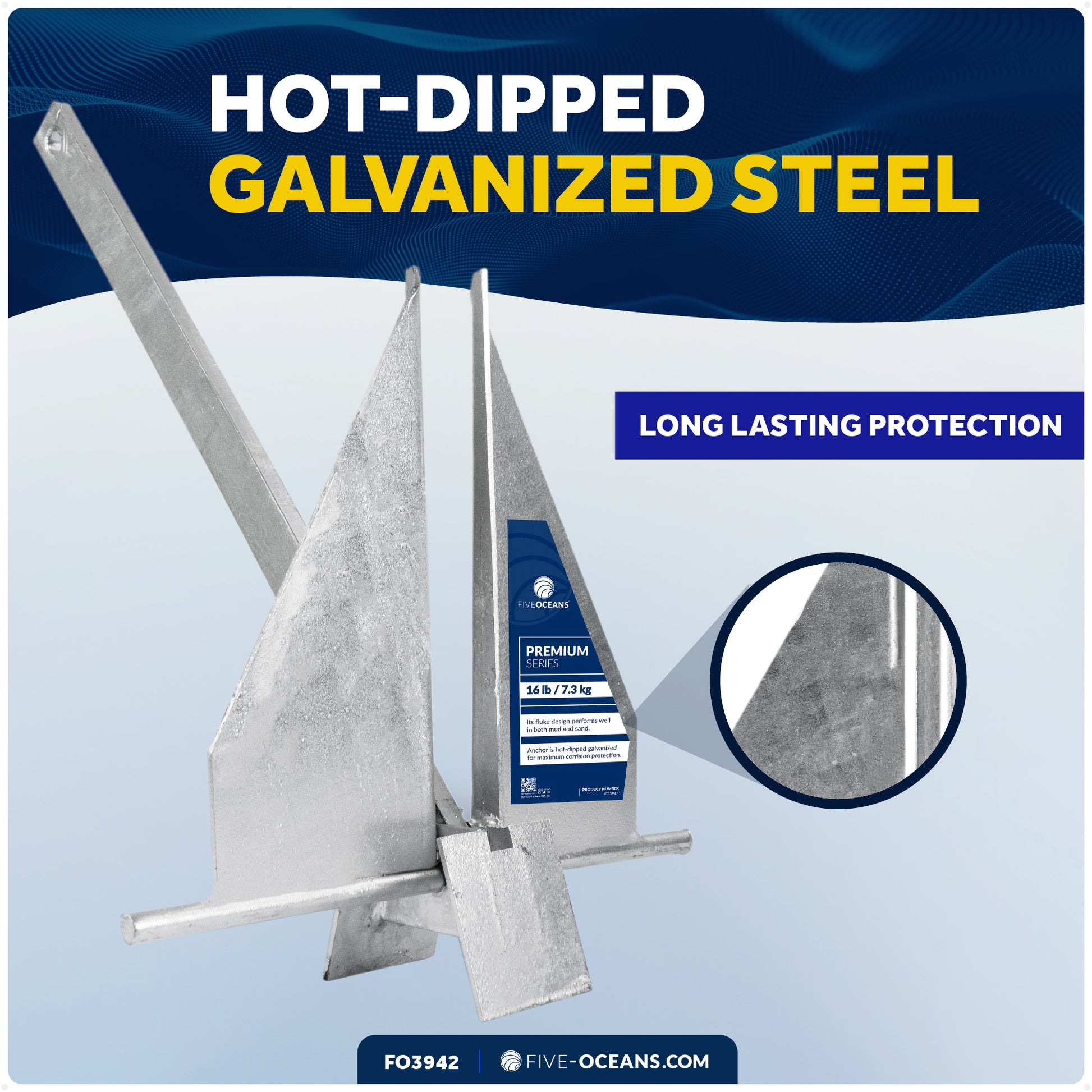 16 Lb Fluke Anchor, Hot Dipped Galvanized Steel - FO3942 - Five Oceans