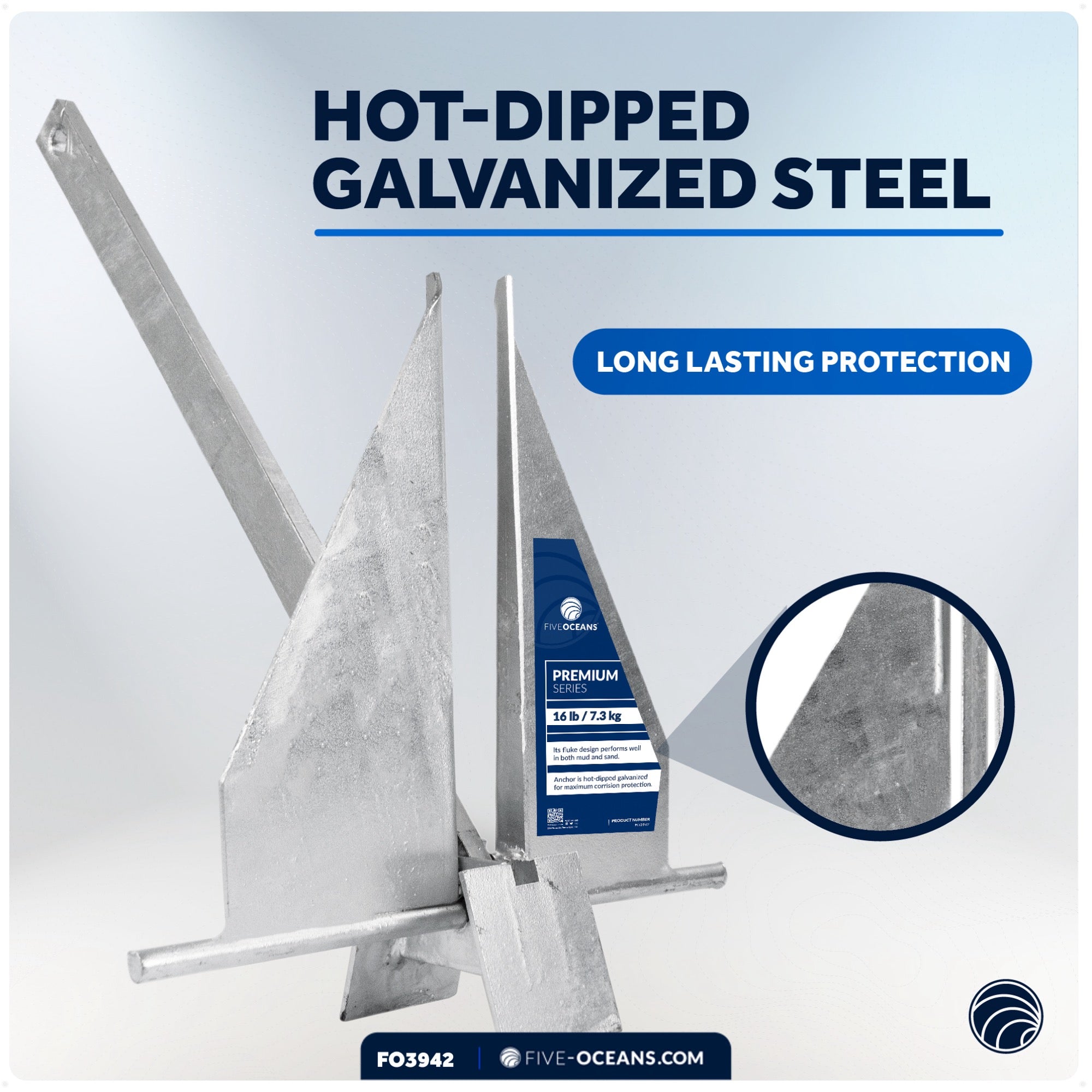 16 Lb Fluke Anchor, Hot Dipped Galvanized Steel - FO3942 - Five Oceans