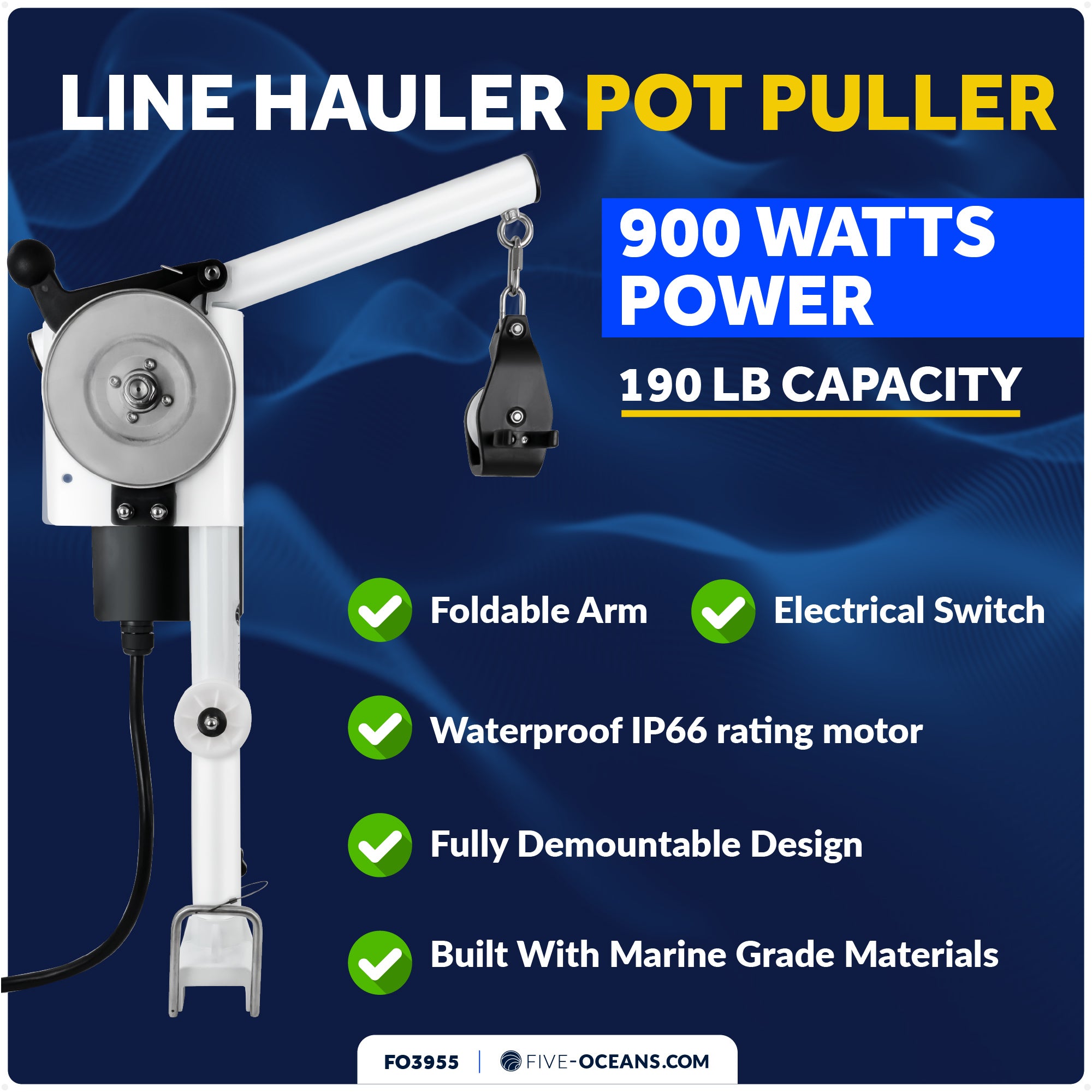 Line Hauler Pot Puller, 900 Watts - FO3955 - Five Oceans