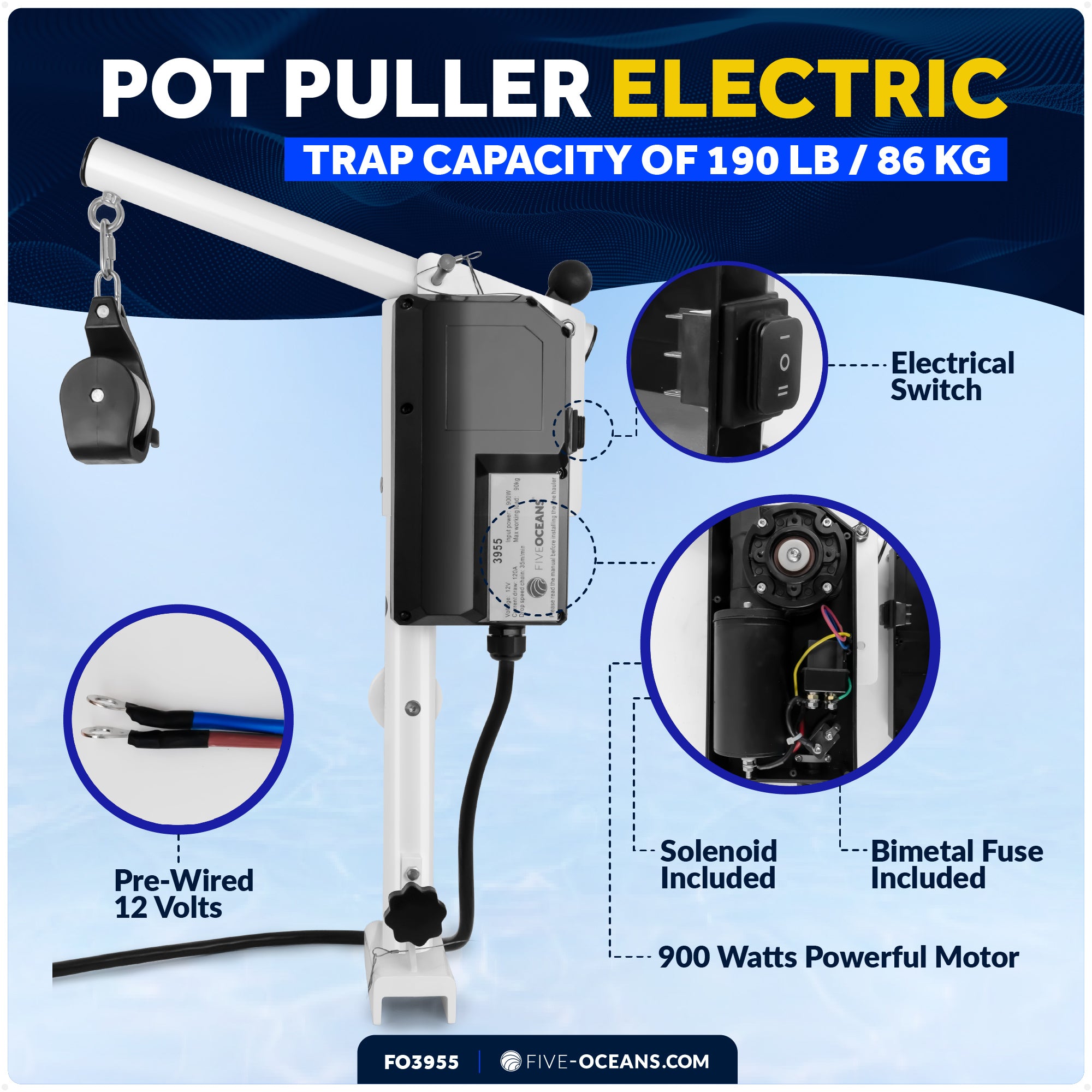 Line Hauler Pot Puller, 900 Watts - FO3955 - Five Oceans