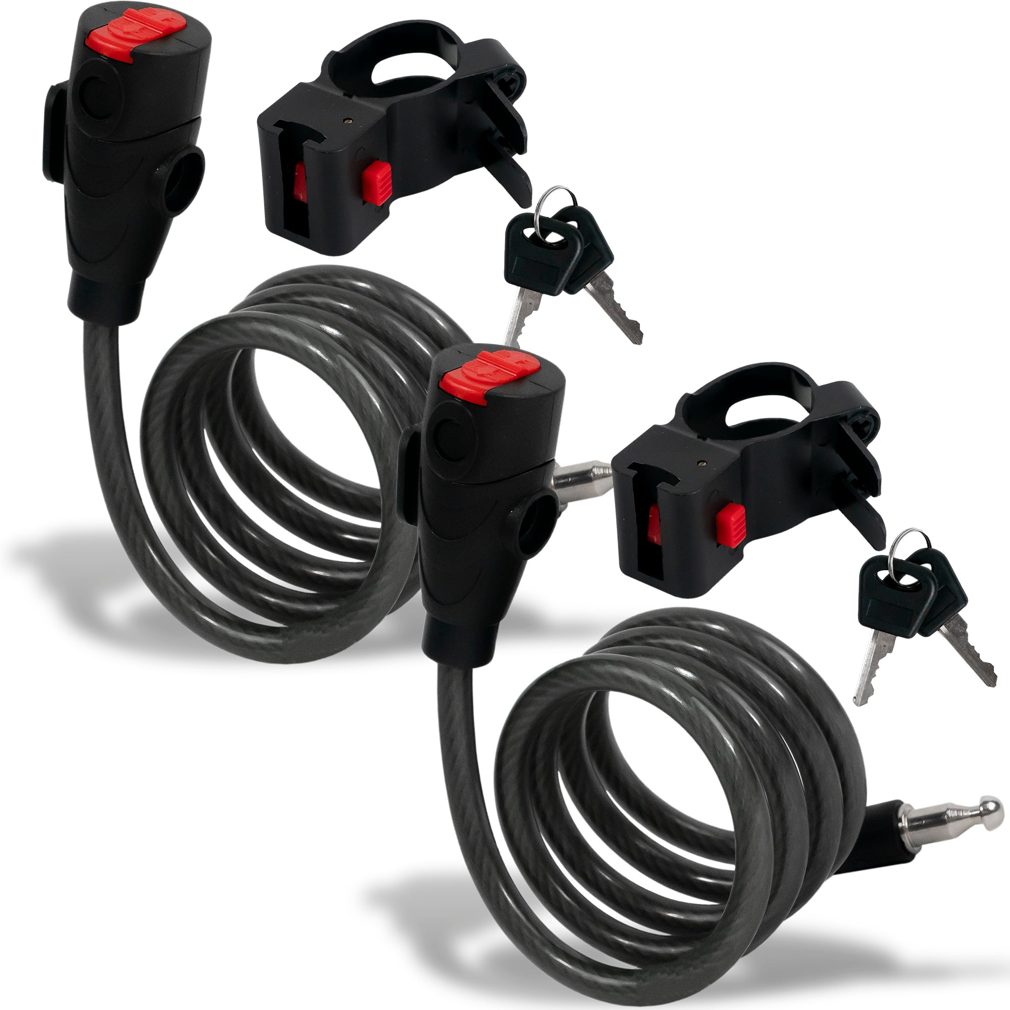 4' Keyed Bike Cable Lock with Mounting Bracket, 2-Pack - FO3956-M2 - Five Oceans