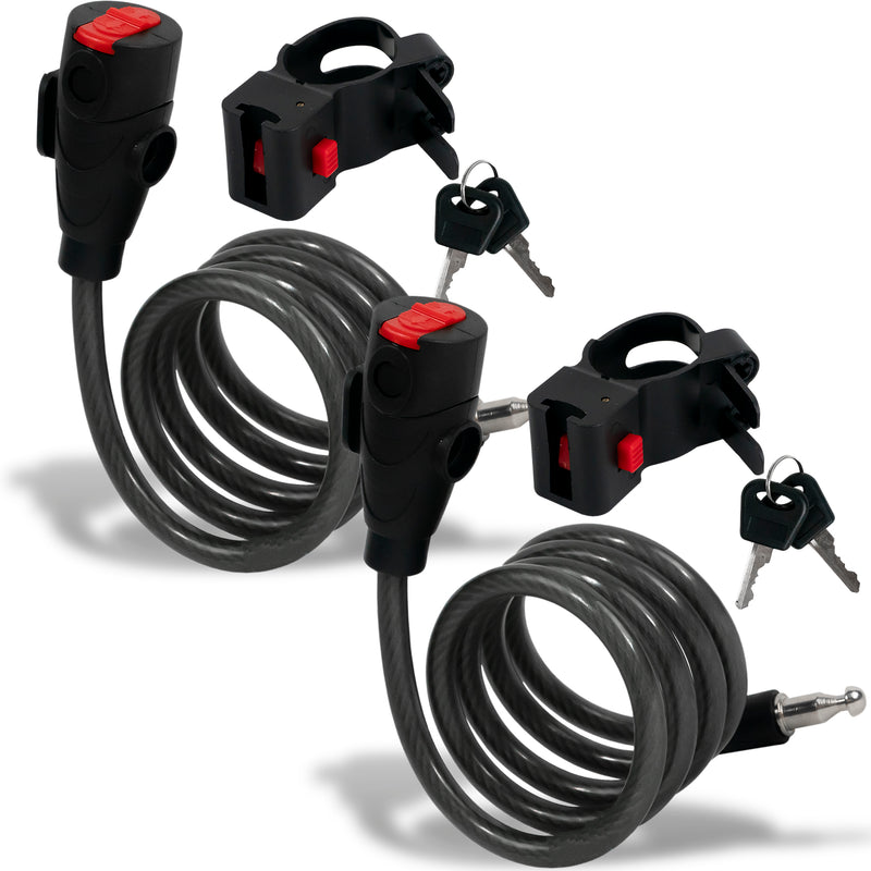 4' Keyed Bike Cable Lock with Mounting Bracket, 2-Pack - FO3956-M2 - Five Oceans