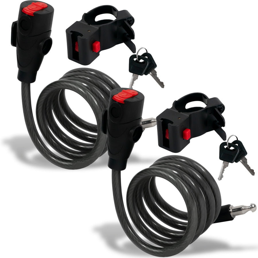 4' Keyed Bike Cable Lock with Mounting Bracket, 2-Pack - FO3956-M2 - Five Oceans