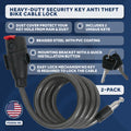 4' Keyed Bike Cable Lock with Mounting Bracket, 2-Pack - FO3956-M2 - Five Oceans