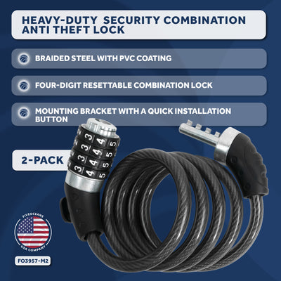 4' Bike Cable Lock with Combination Anti Theft, 2-Pack - FO3957-M2 - Five Oceans