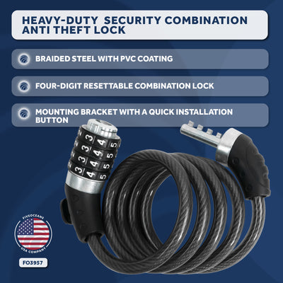 4' Bike Cable Lock with Combination Anti Theft - FO3957 - Five Oceans