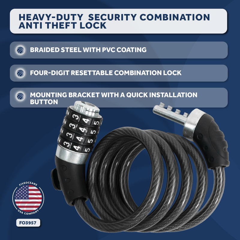 4' Bike Cable Lock with Combination Anti Theft - FO3957 - Five Oceans