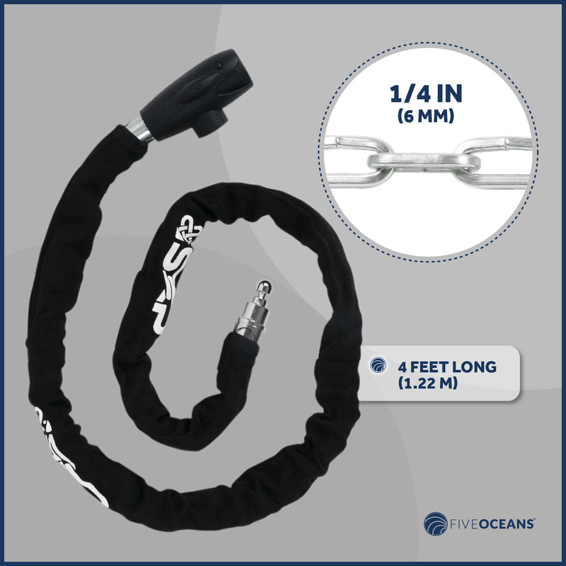 Bike Chain Lock, Keyed, with Mounting Bracket, 4' - FO3959 - Five Oceans