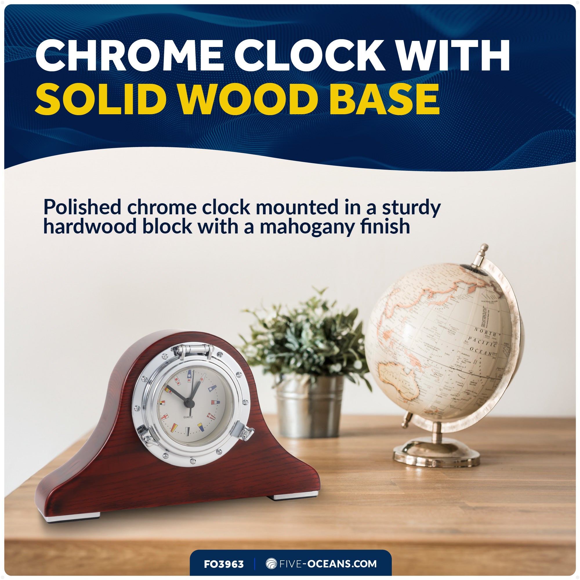 Porthole Collection Desk Nautical Tambour Clock - FO3963 - Five Oceans