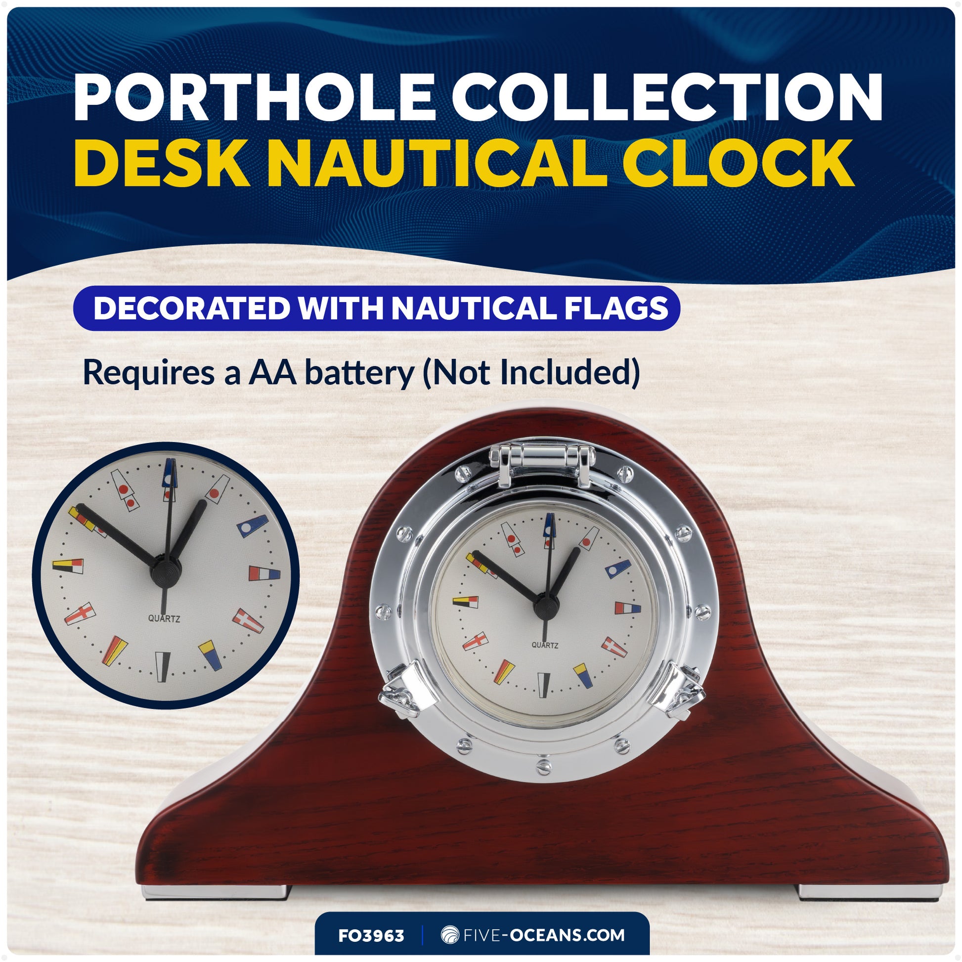 Porthole Collection Desk Nautical Tambour Clock - FO3963 - Five Oceans