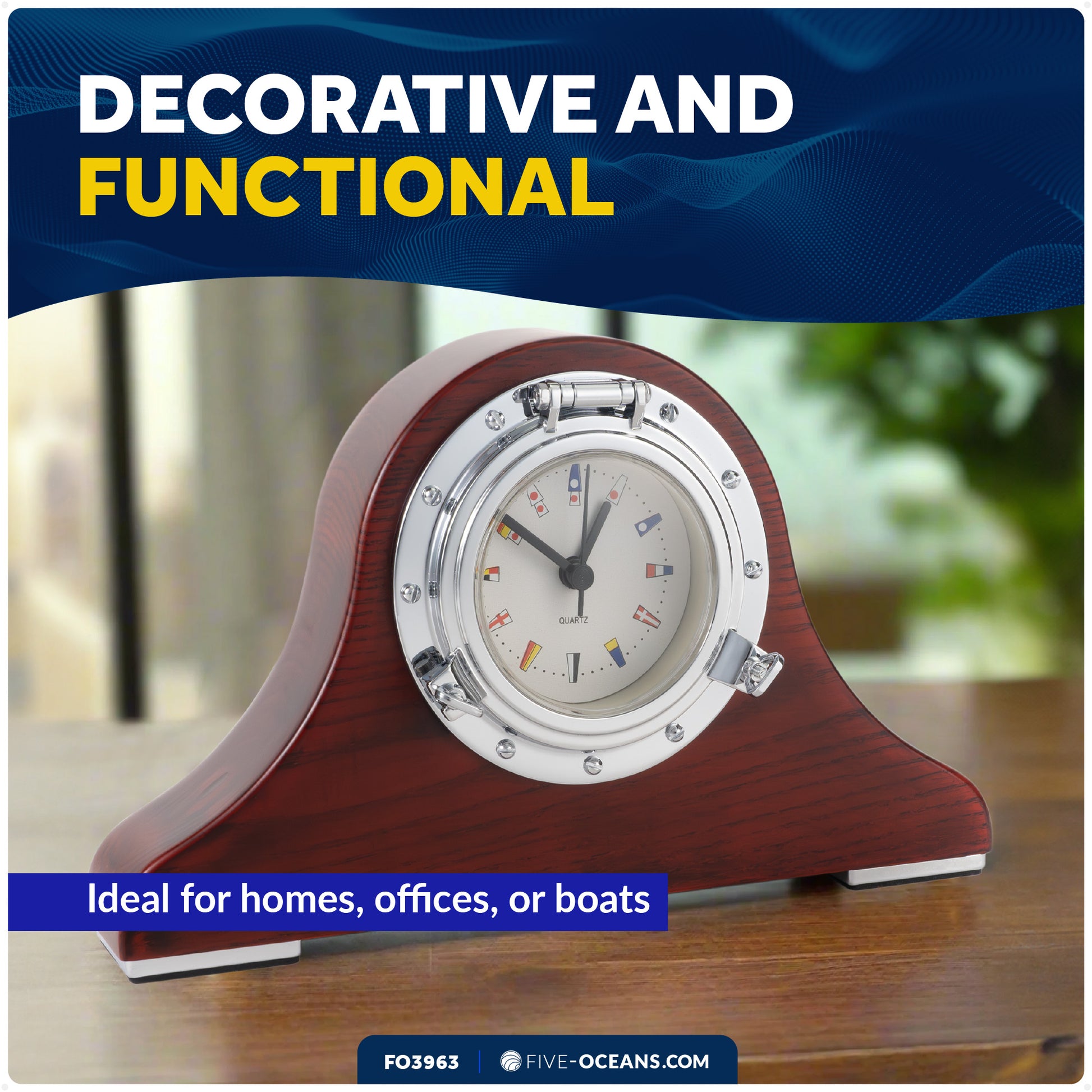 Porthole Collection Desk Nautical Tambour Clock - FO3963 - Five Oceans