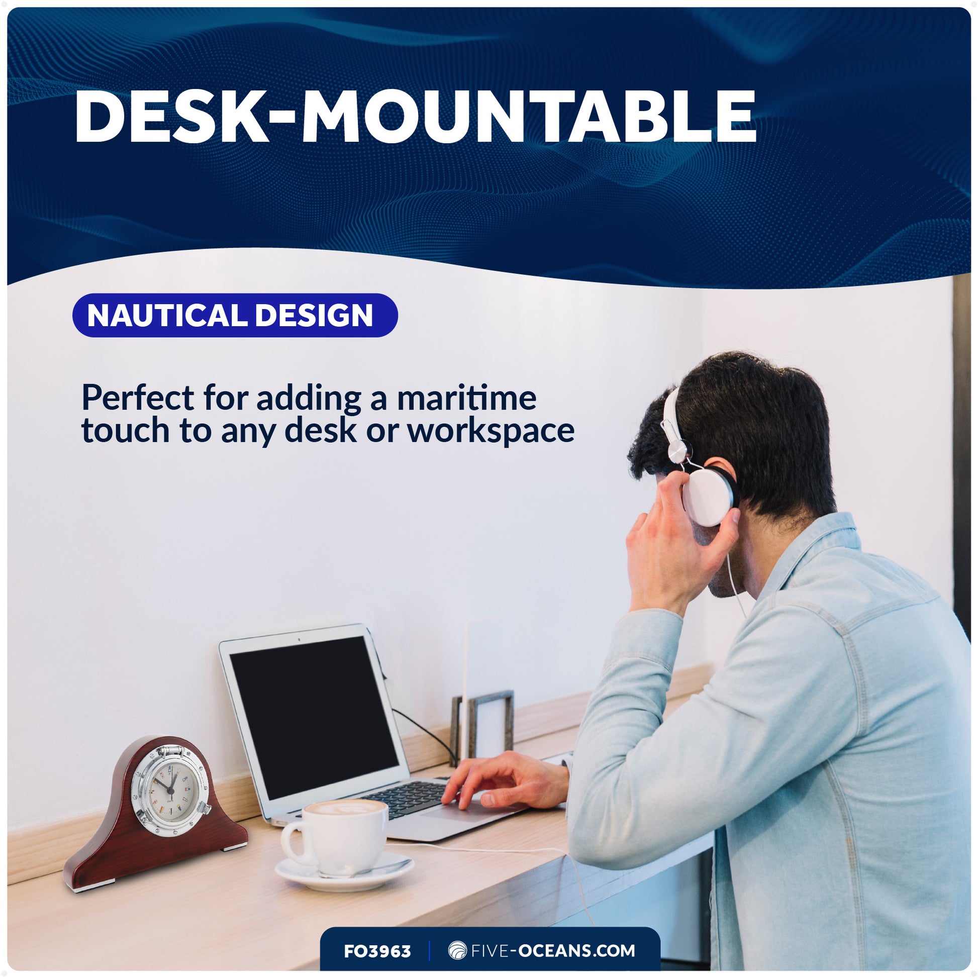 Porthole Collection Desk Nautical Tambour Clock - FO3963 - Five Oceans