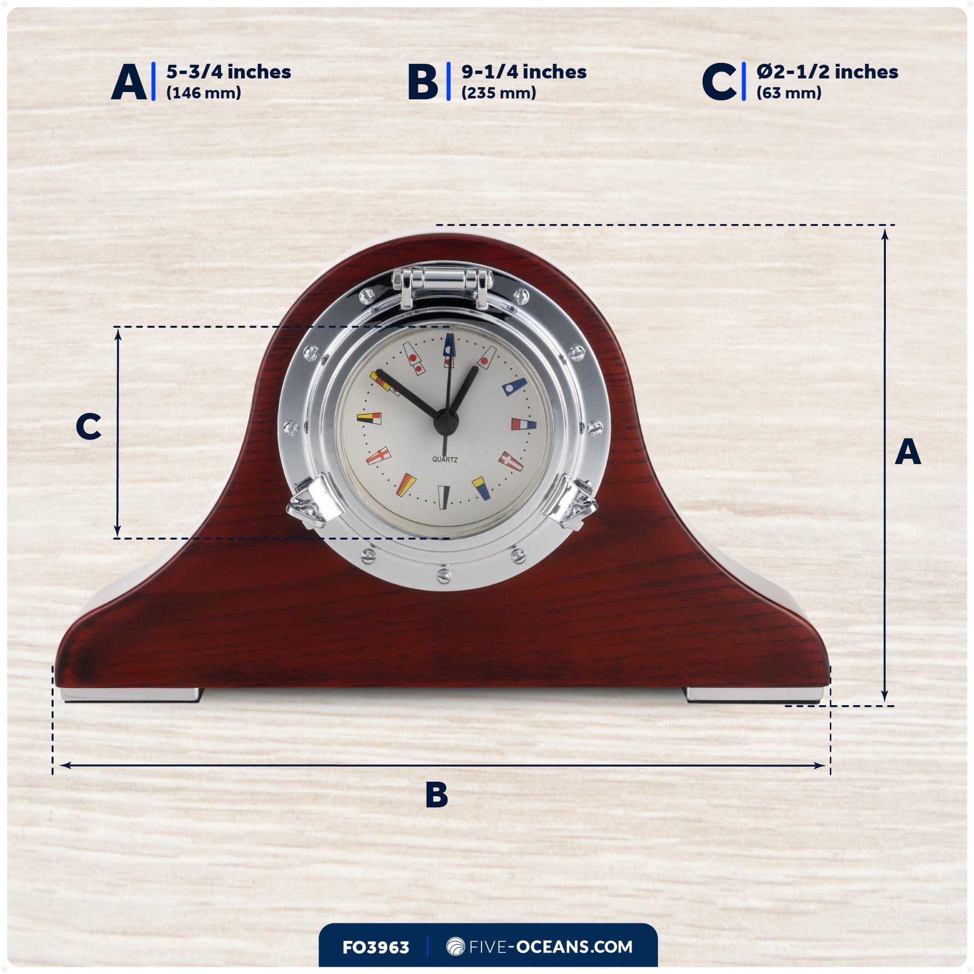 Porthole Collection Desk Nautical Tambour Clock - FO3963 - Five Oceans