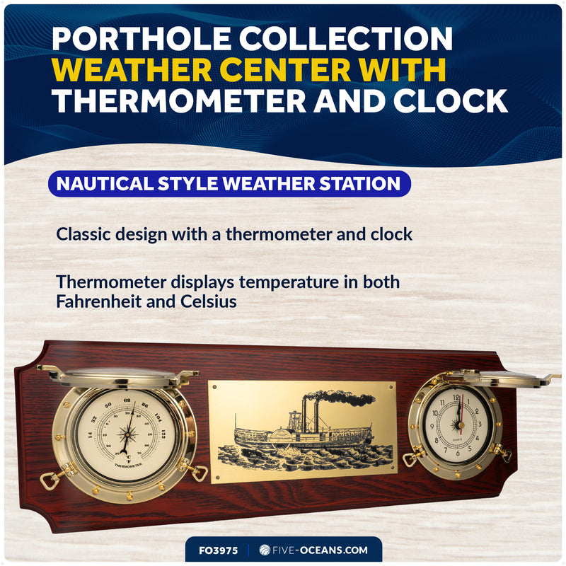 Nautical Porthole Collection Weather Center with Thermometer & Clock - FO3975 - Five Oceans