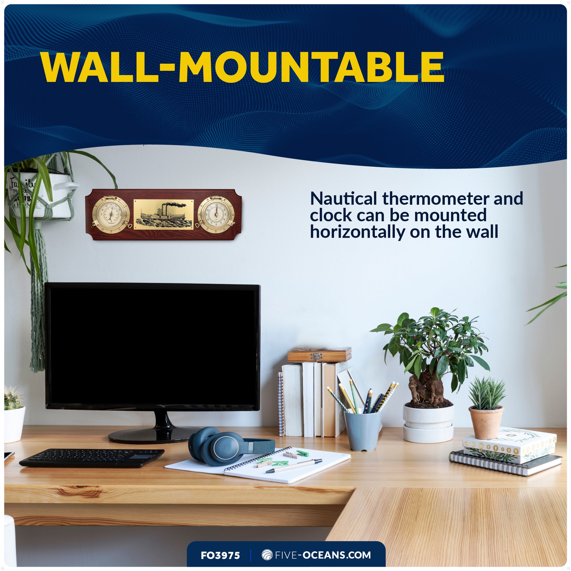 Porthole Collection Weather Center with Thermometer and Clock - FO3975 - Five Oceans