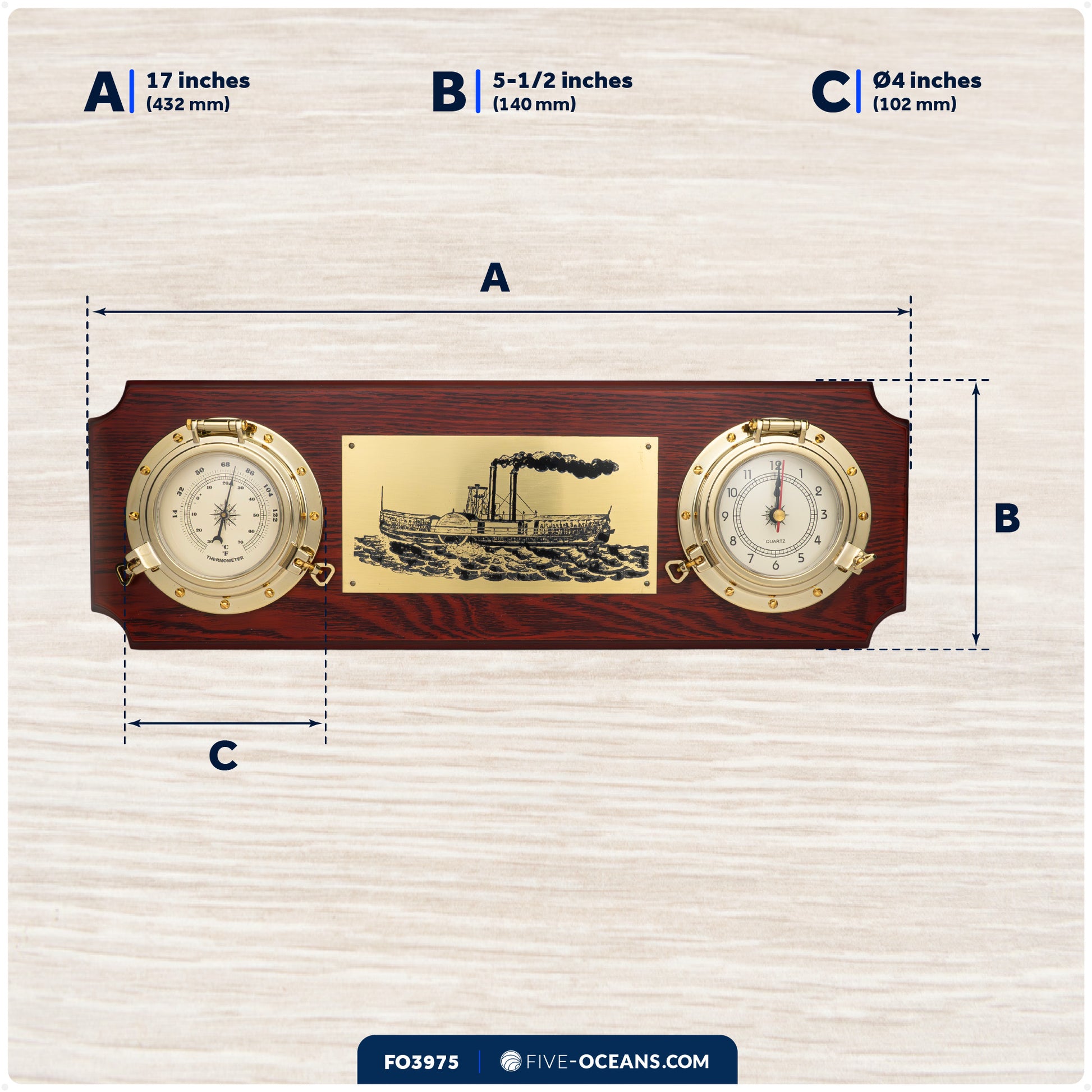 Porthole Collection Weather Center with Thermometer and Clock - FO3975 - Five Oceans