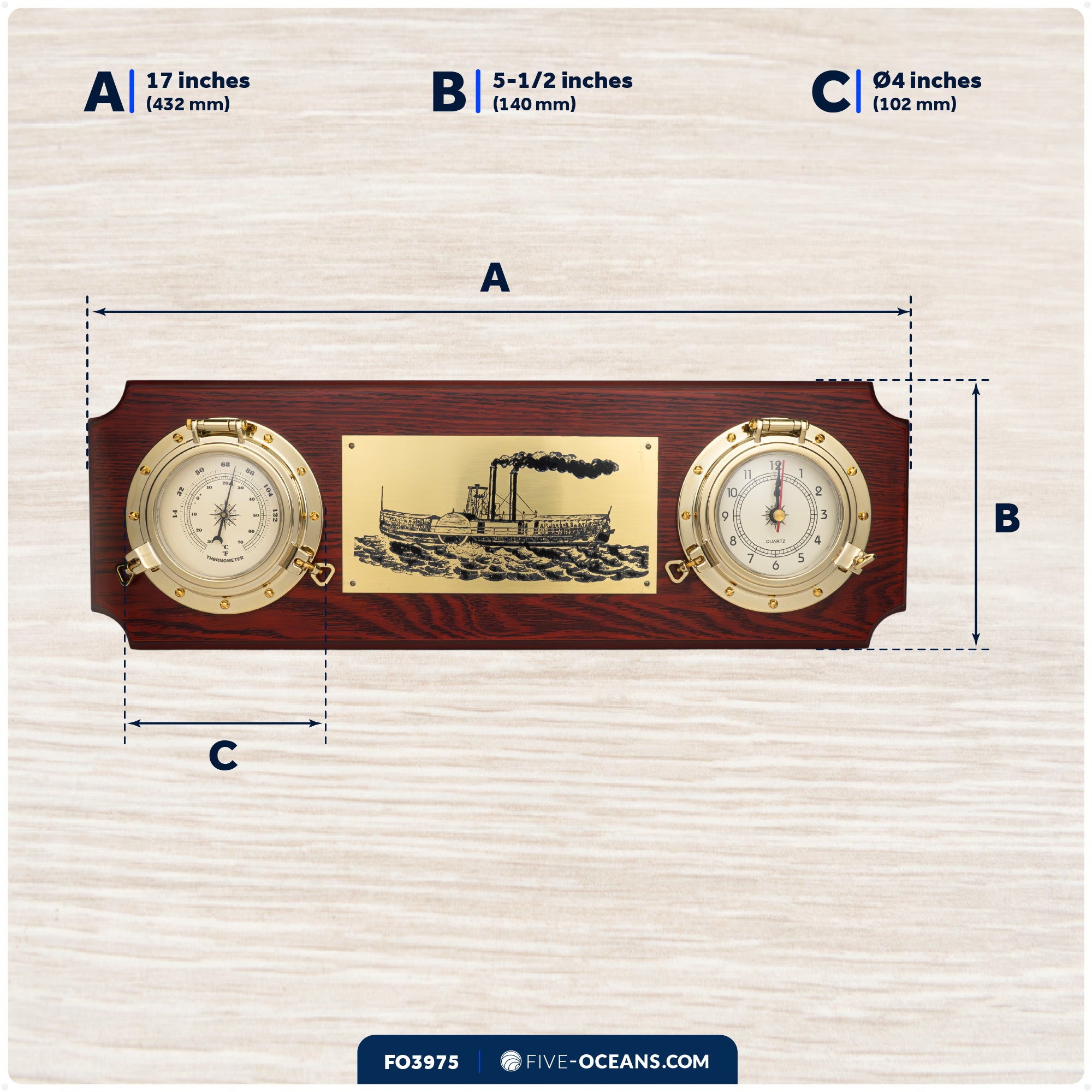 Porthole Collection Weather Center with Thermometer and Clock - FO3975 - Five Oceans