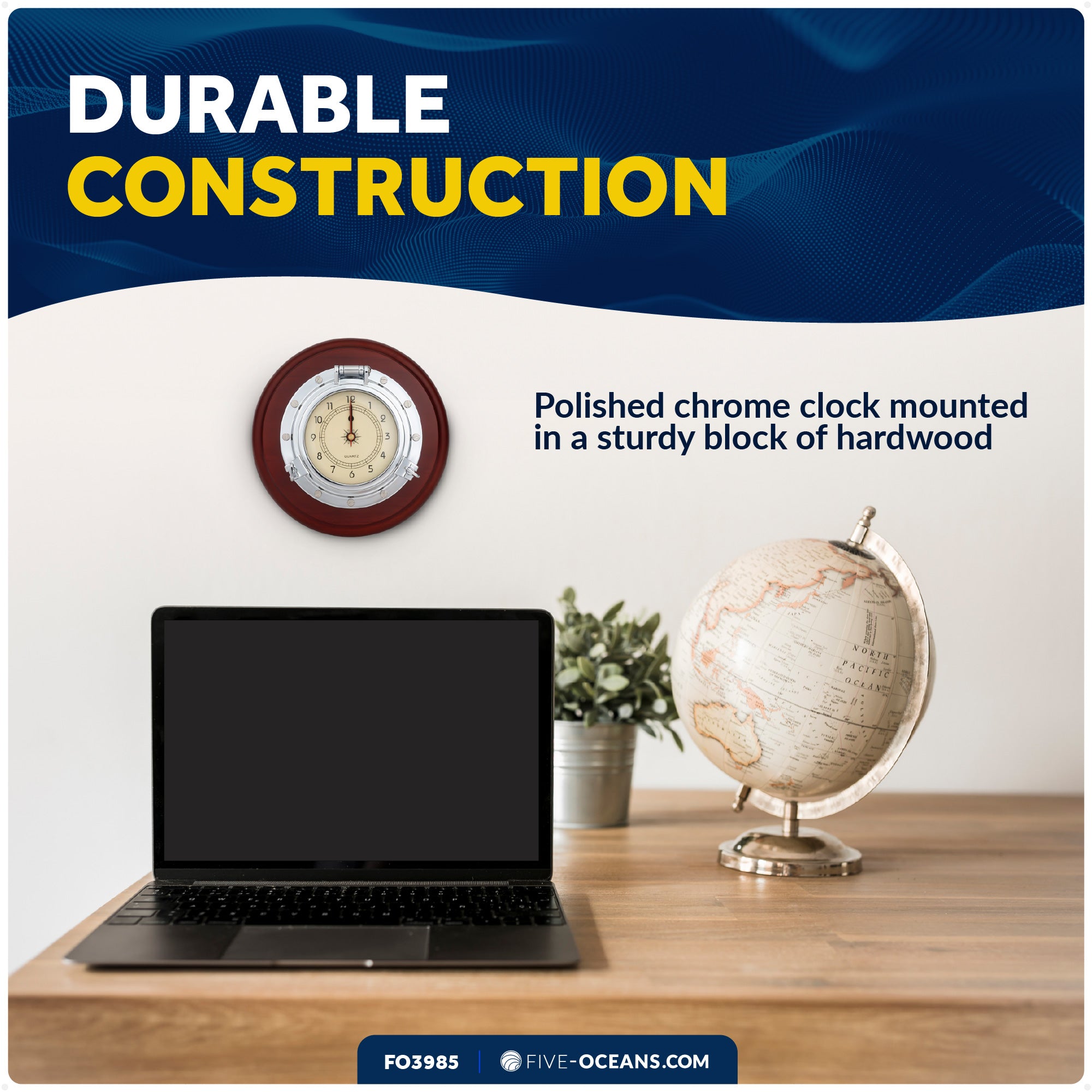 Porthole Collection Wall Nautical Tambour Clock - FO3985