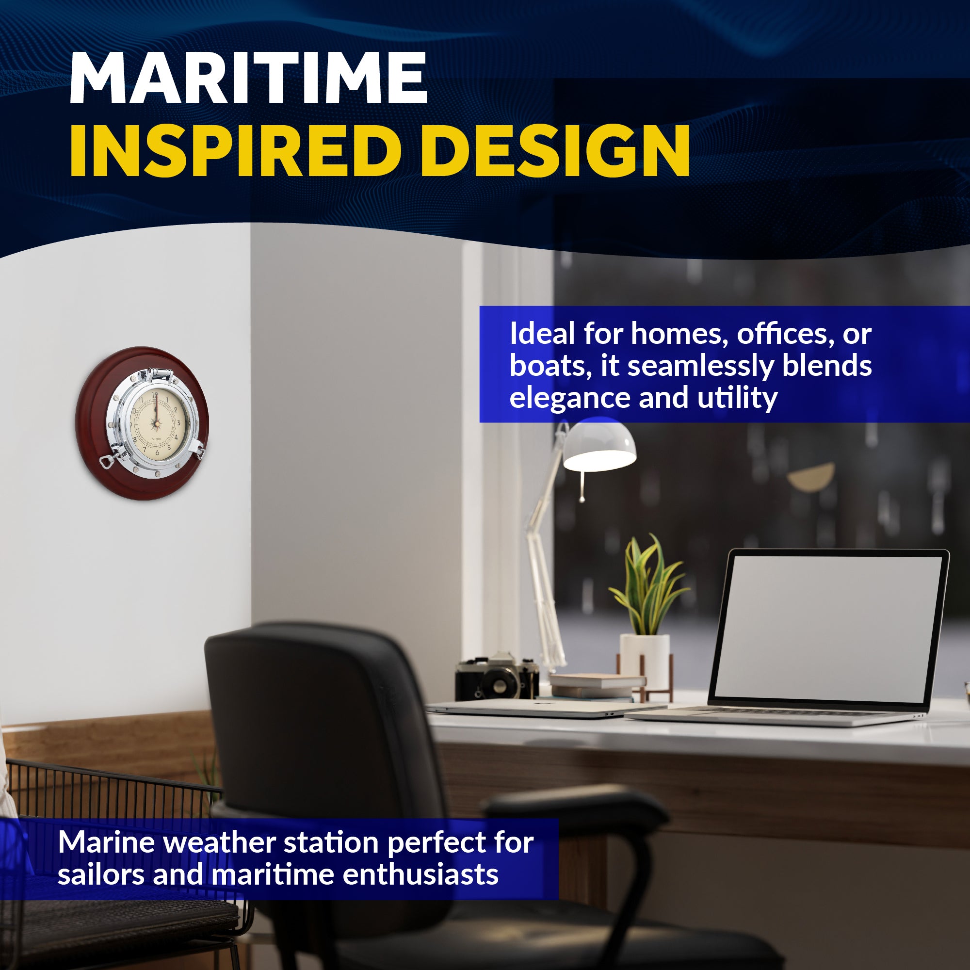 Porthole Collection Wall Nautical Tambour Clock - FO3985 - Five Oceans