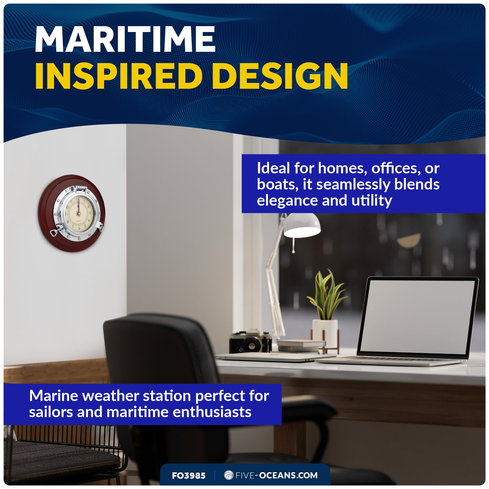 Porthole Collection Wall Nautical Tambour Clock - FO3985 - Five Oceans