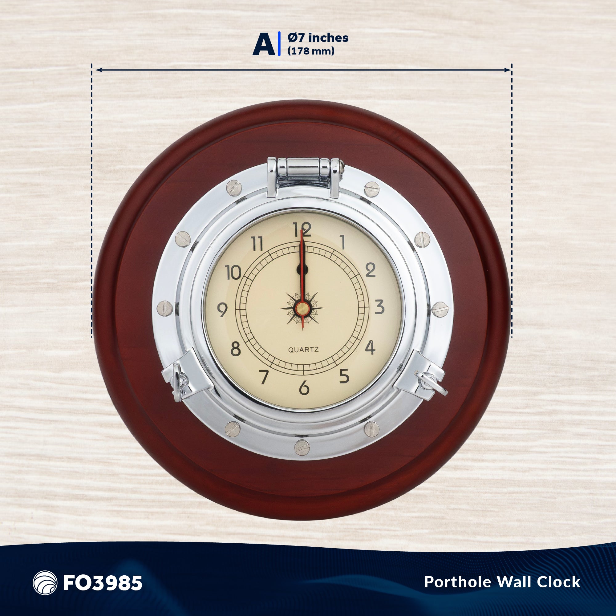 Porthole Collection Wall Nautical Tambour Clock - FO3985 - Five Oceans