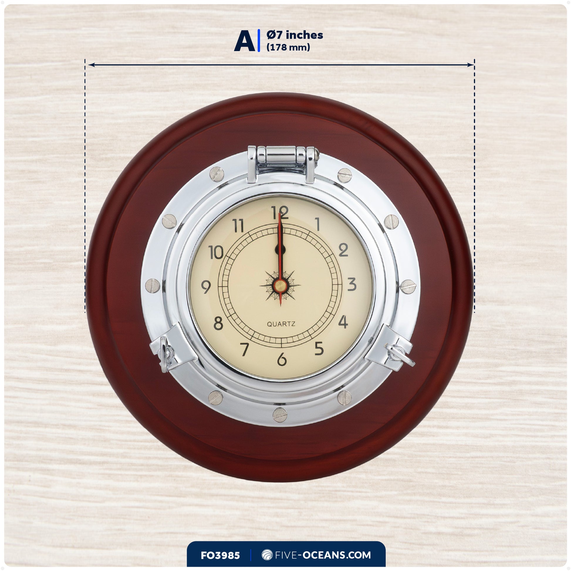 Porthole Collection Wall Nautical Tambour Clock - FO3985 - Five Oceans