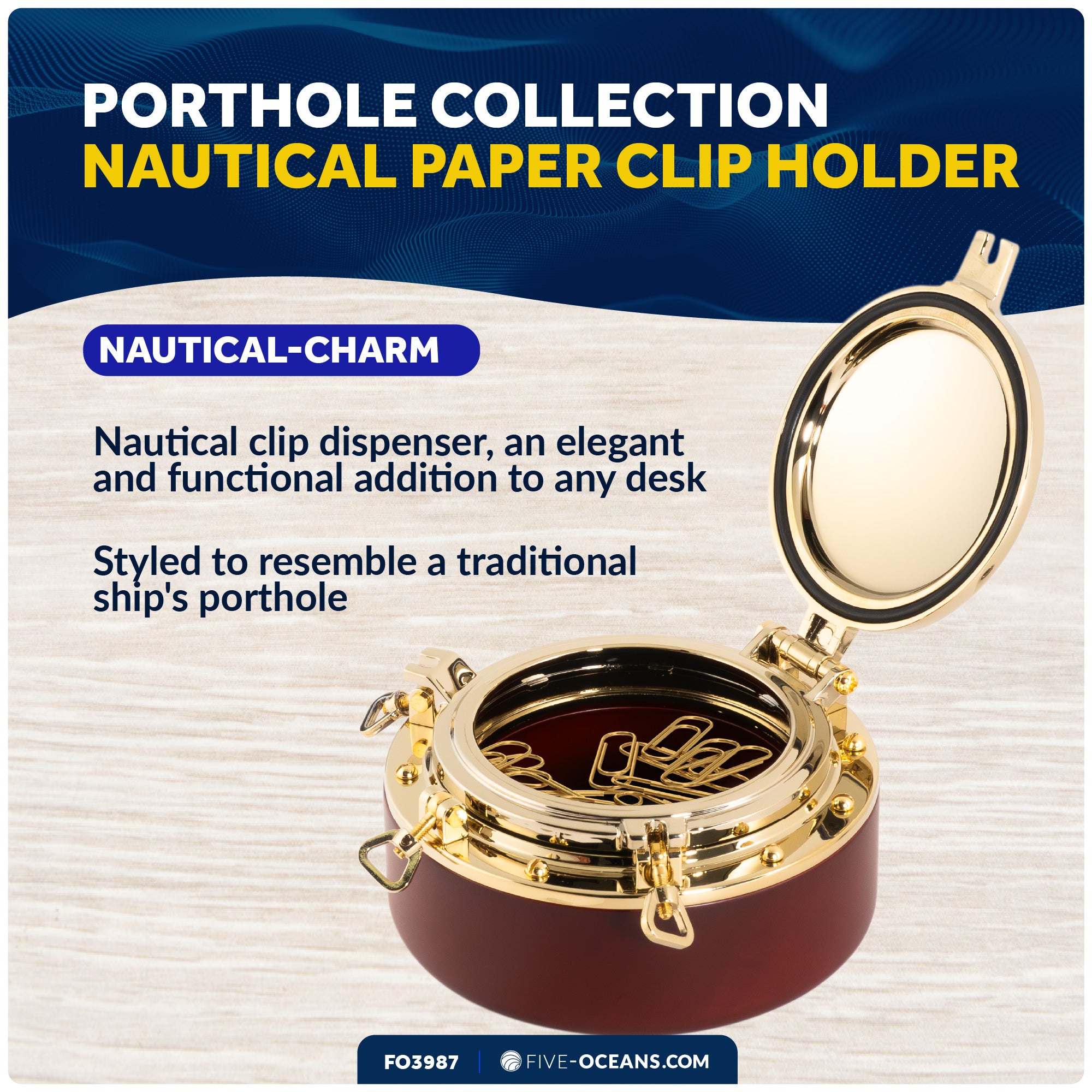 Porthole Collection Nautical Paper Clip Holder  - FO3987 - Five Oceans
