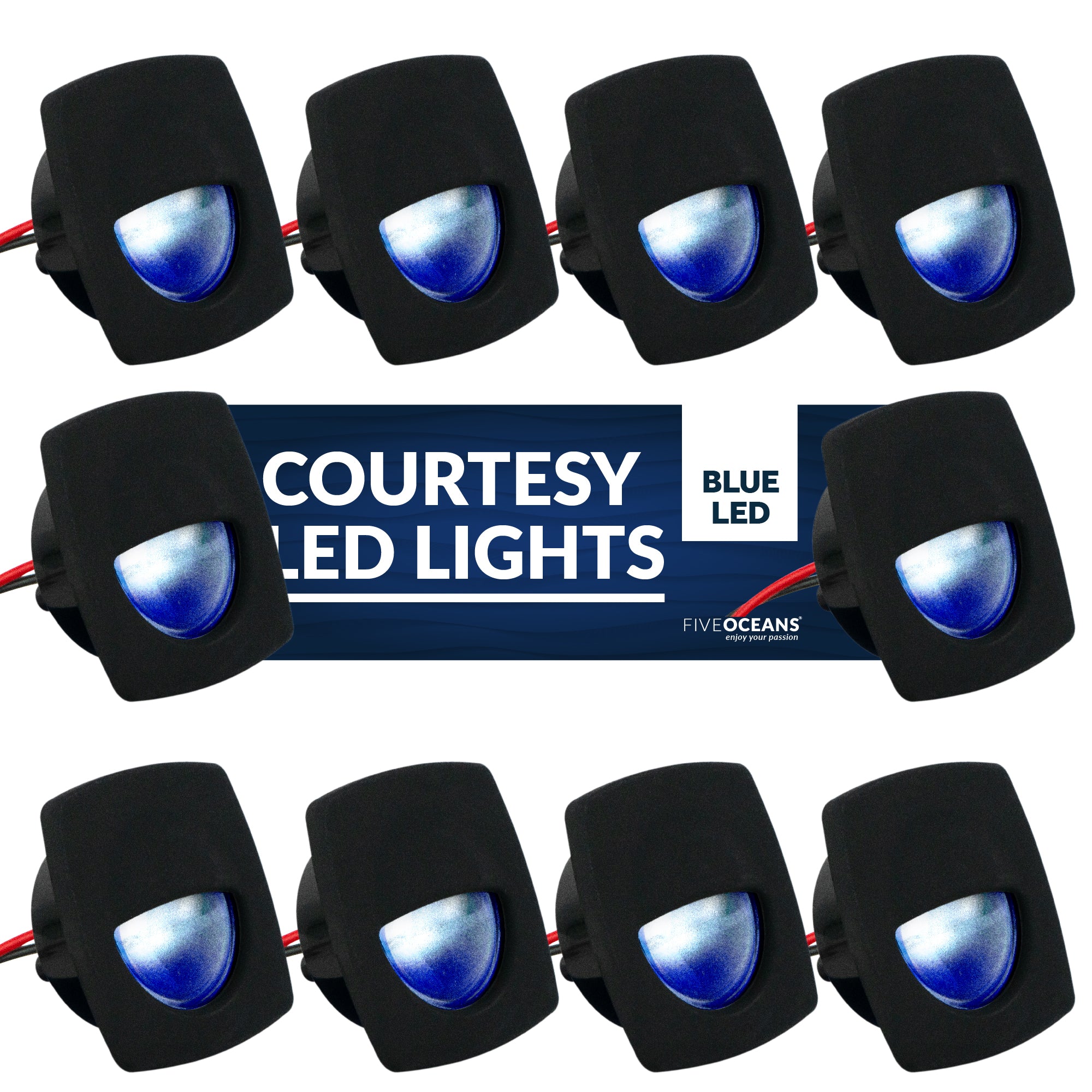 LED Courtesy Companion Way Light, Square, Blue light, 10-pack - FO4002-M10 - Five Oceans