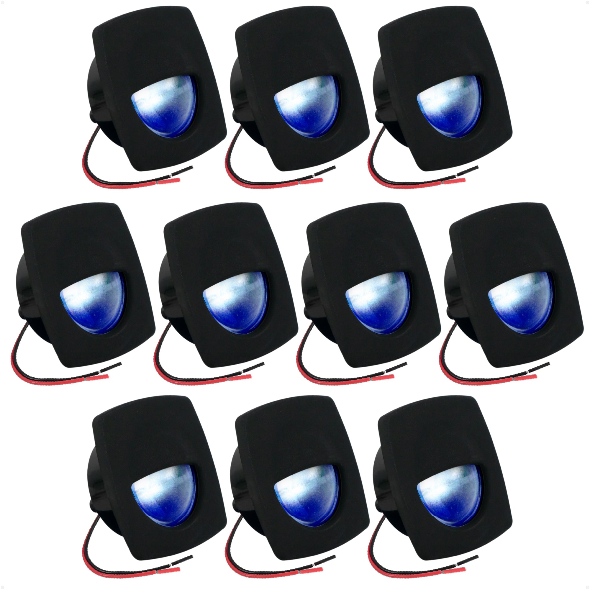 2-1/4" Square LED Recessed Courtesy / Companionway Light, Black Housing, Blue, 12V, 10-Pack - FO4002-M10