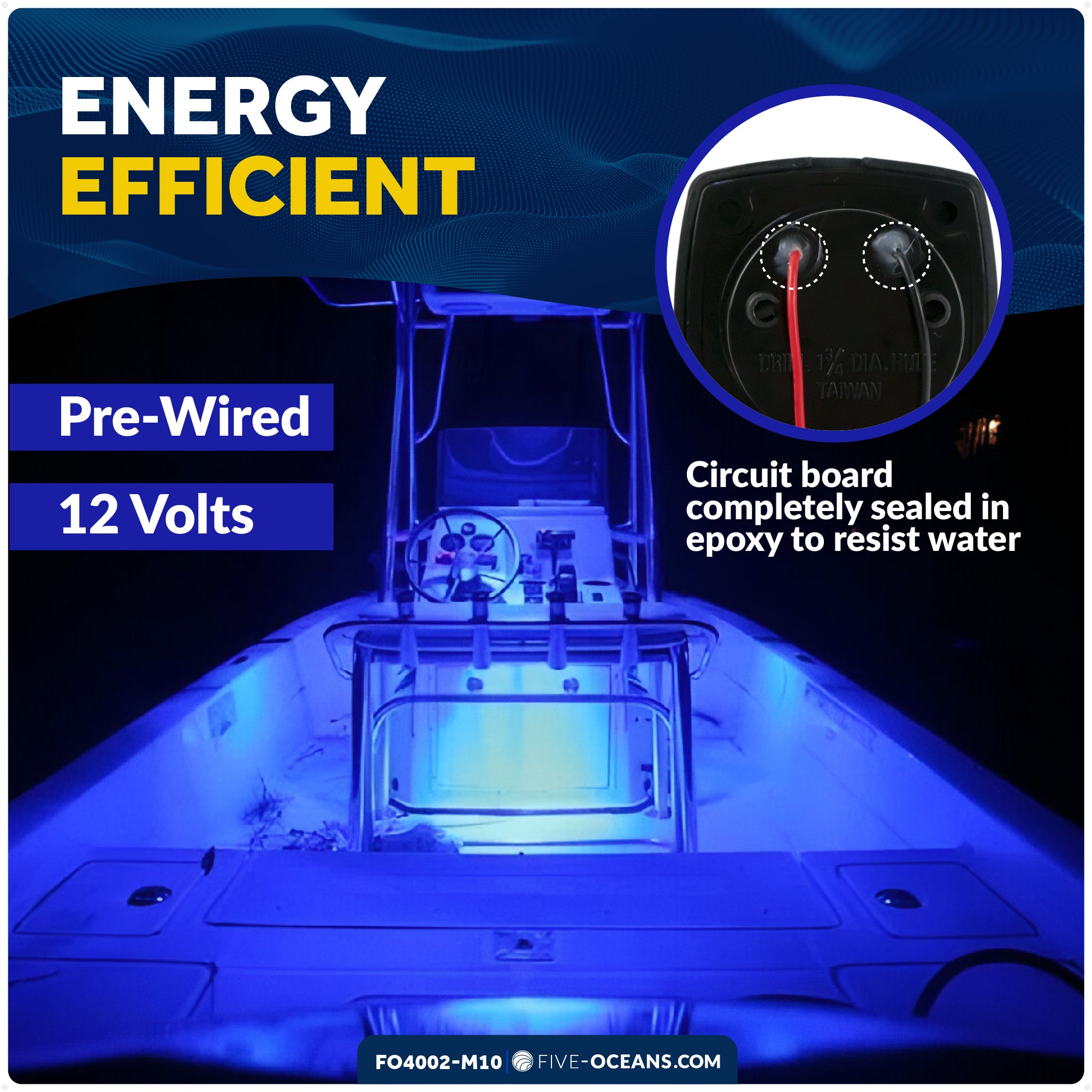 2-1/4" Square LED Recessed Courtesy / Companionway Light, Black Housing, Blue, 12V, 10-Pack - FO4002-M10