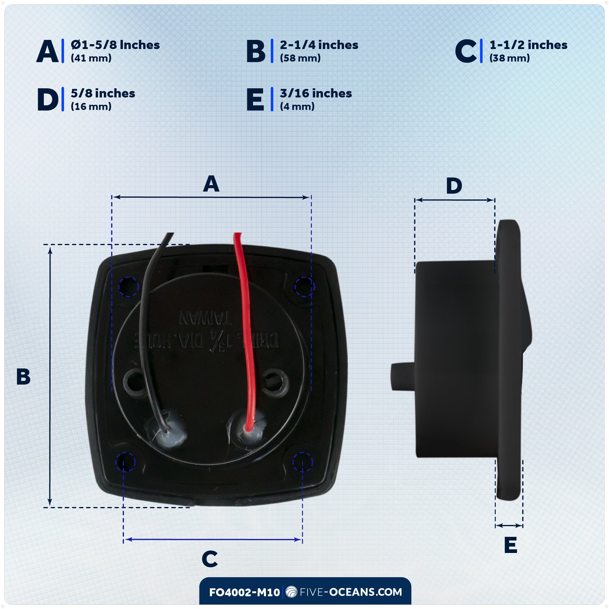 2-1/4" Square LED Recessed Courtesy / Companionway Light, Black Housing, Blue, 12V, 10-Pack - FO4002-M10