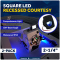 2-1/4" Square LED Recessed Courtesy / Companionway Light, Black Housing, Blue, 12V, 2-Pack - FO4002-M2 - Five Oceans