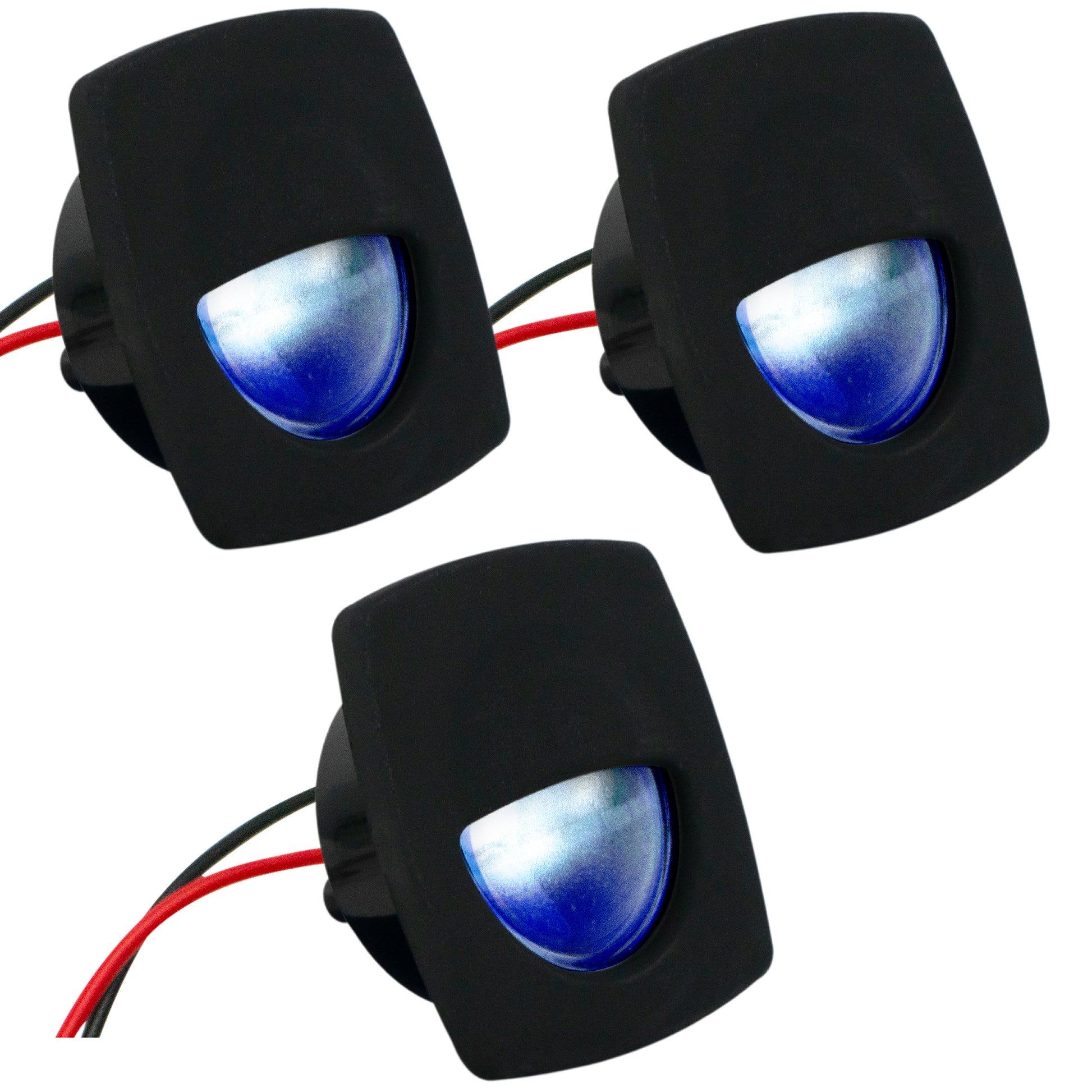 2-1/4" Square Courtesy Companion Way Light, Black Housing, Blue LED, 3-Pack - FO4002-M3 - Five Oceans