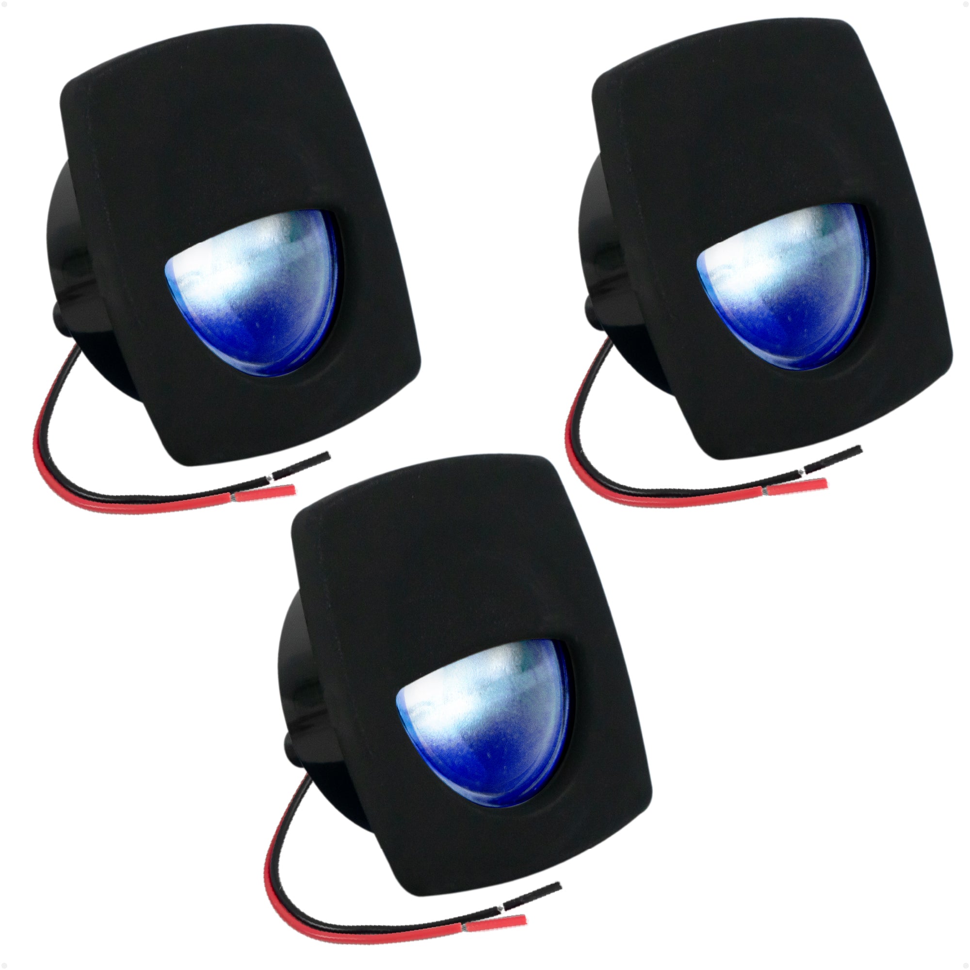 2-1/4" Square LED Recessed Courtesy / Companionway Light, Black Housing, Blue, 12V, 3-Pack - FO4002-M3