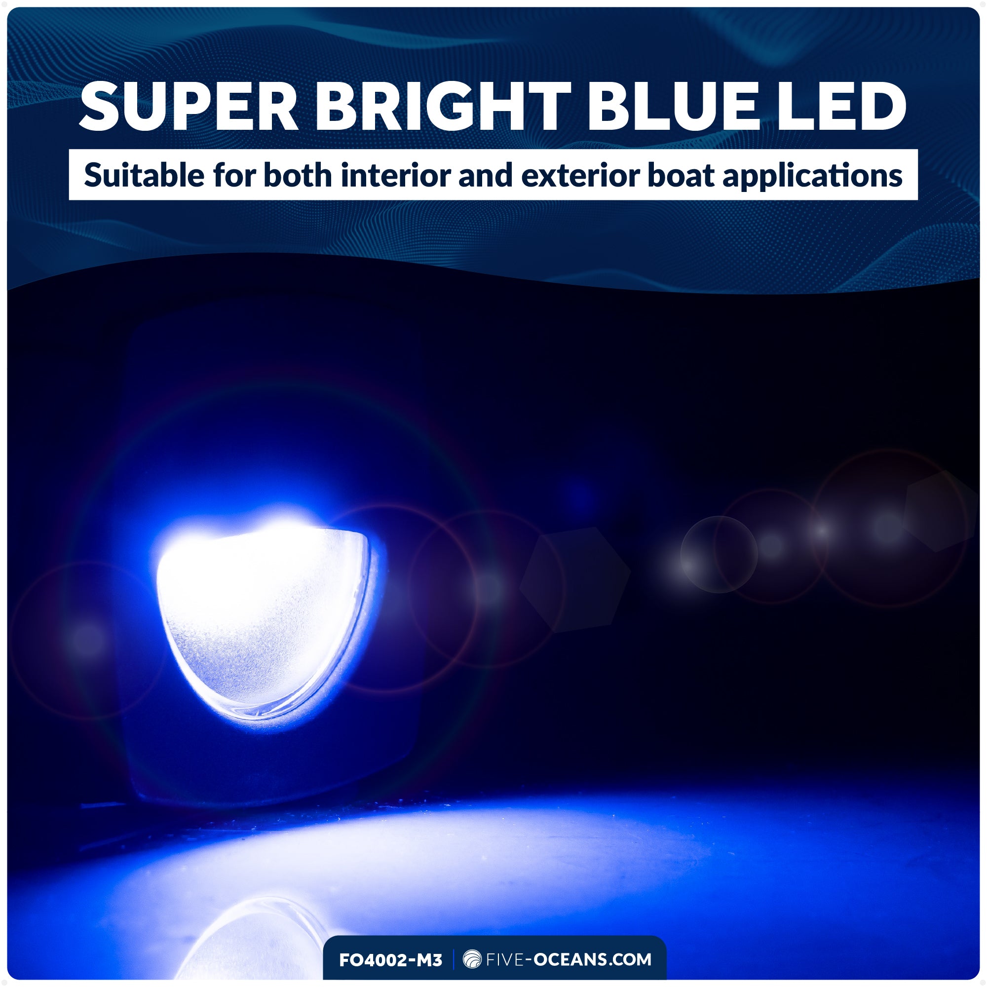 2-1/4" Square LED Recessed Courtesy / Companionway Light, Black Housing, Blue, 12V, 3-Pack - FO4002-M3