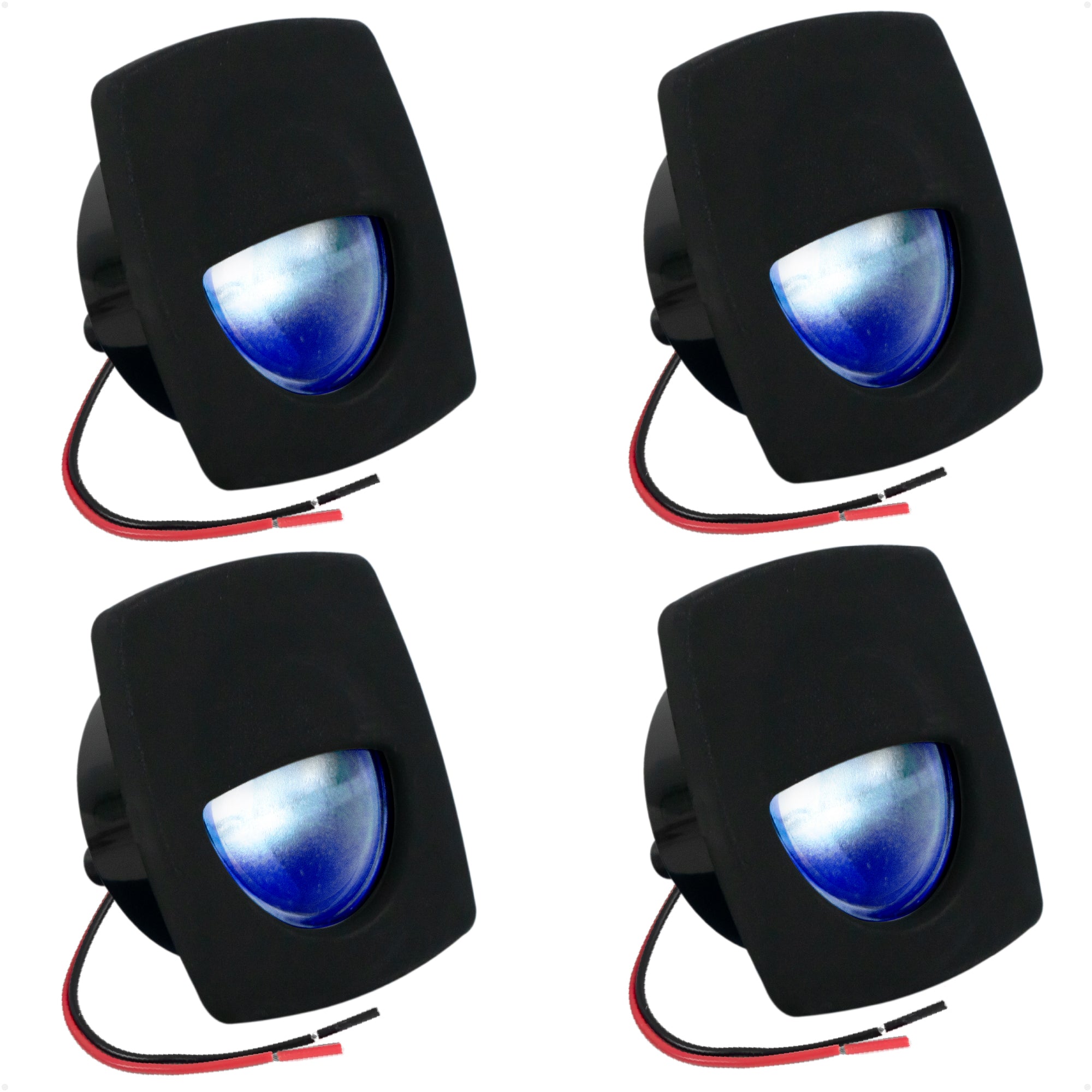 2-1/4" Square LED Recessed Courtesy / Companionway Light, Black Housing, Blue, 12V, 4-Pack - FO4002-M4