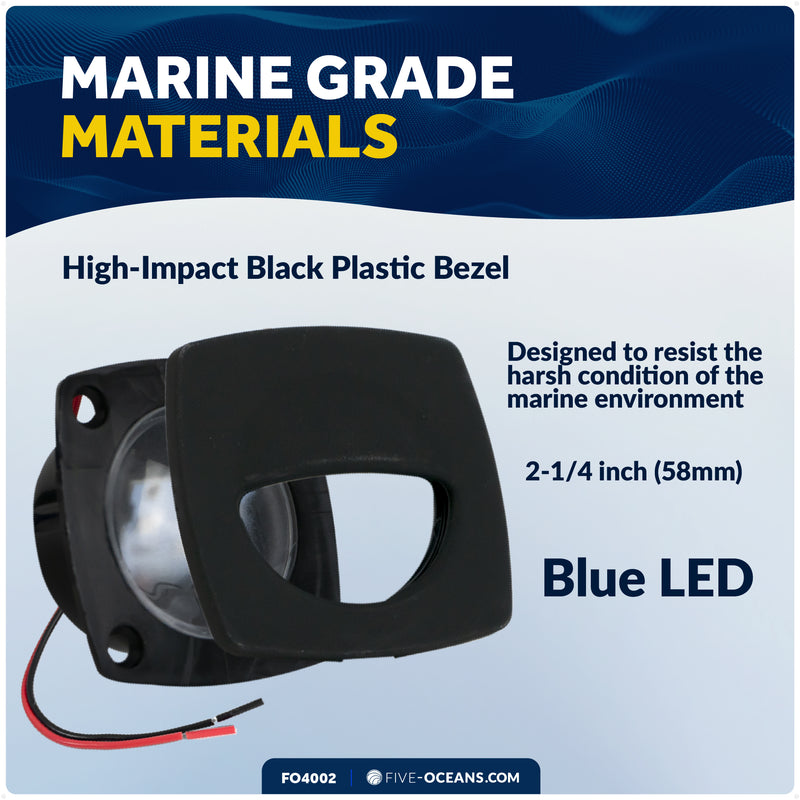 2-1/4" Square LED Recessed Courtesy / Companionway Light, Black Housing, Blue, 12V - FO4002 - Five Oceans