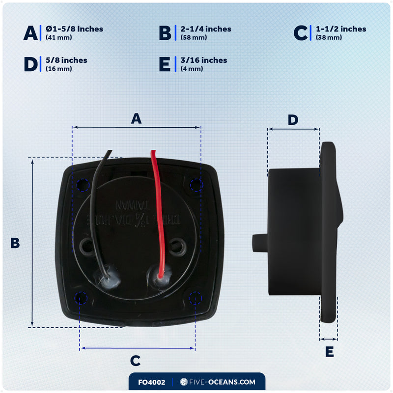2-1/4" Square LED Recessed Courtesy / Companionway Light, Black Housing, Blue, 12V - FO4002 - Five Oceans