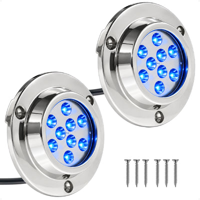 LED Underwater Light, Blue, AISI316 Stainless Steel, 10-30V, 2-Pack